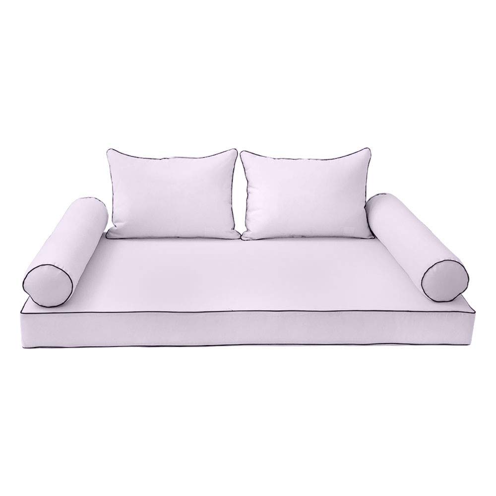 Prolinemax Outdoor Style 4 Full Contrast Trim Daybed Mattress Bolster Pillow Fitted Sheet Cover - AD107 | Waterproof & Breathable Fabric for Patio, Poolside, and Sunroom Lounging