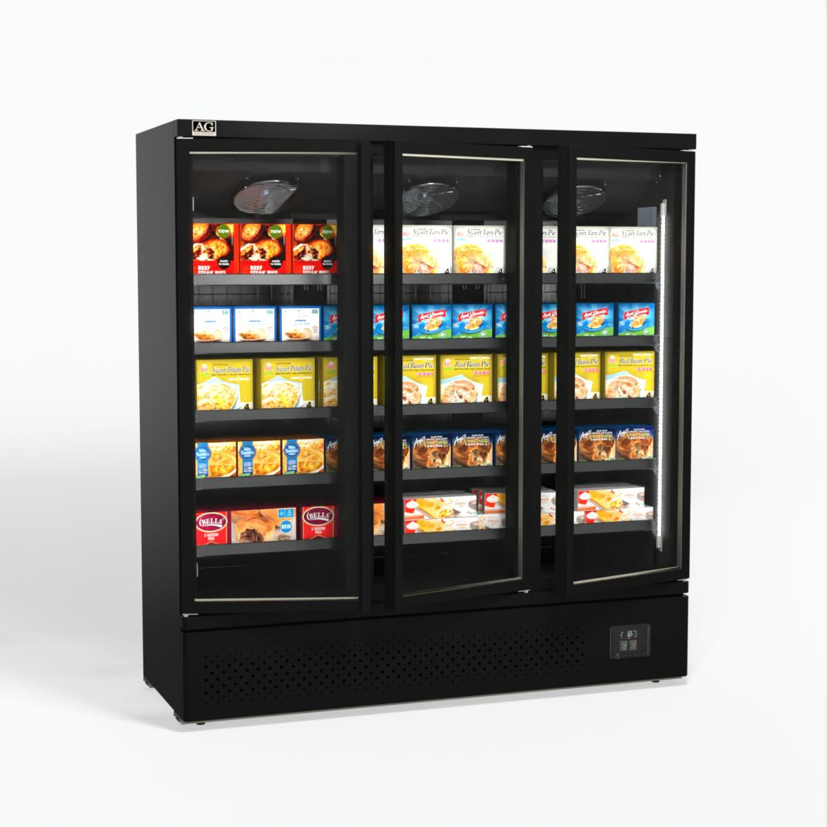 AG Supermarket 3-Door Commercial Upright Freezer - Glass Door Display Refrigerator for Grocery Stores, Restaurants & Convenience Stores