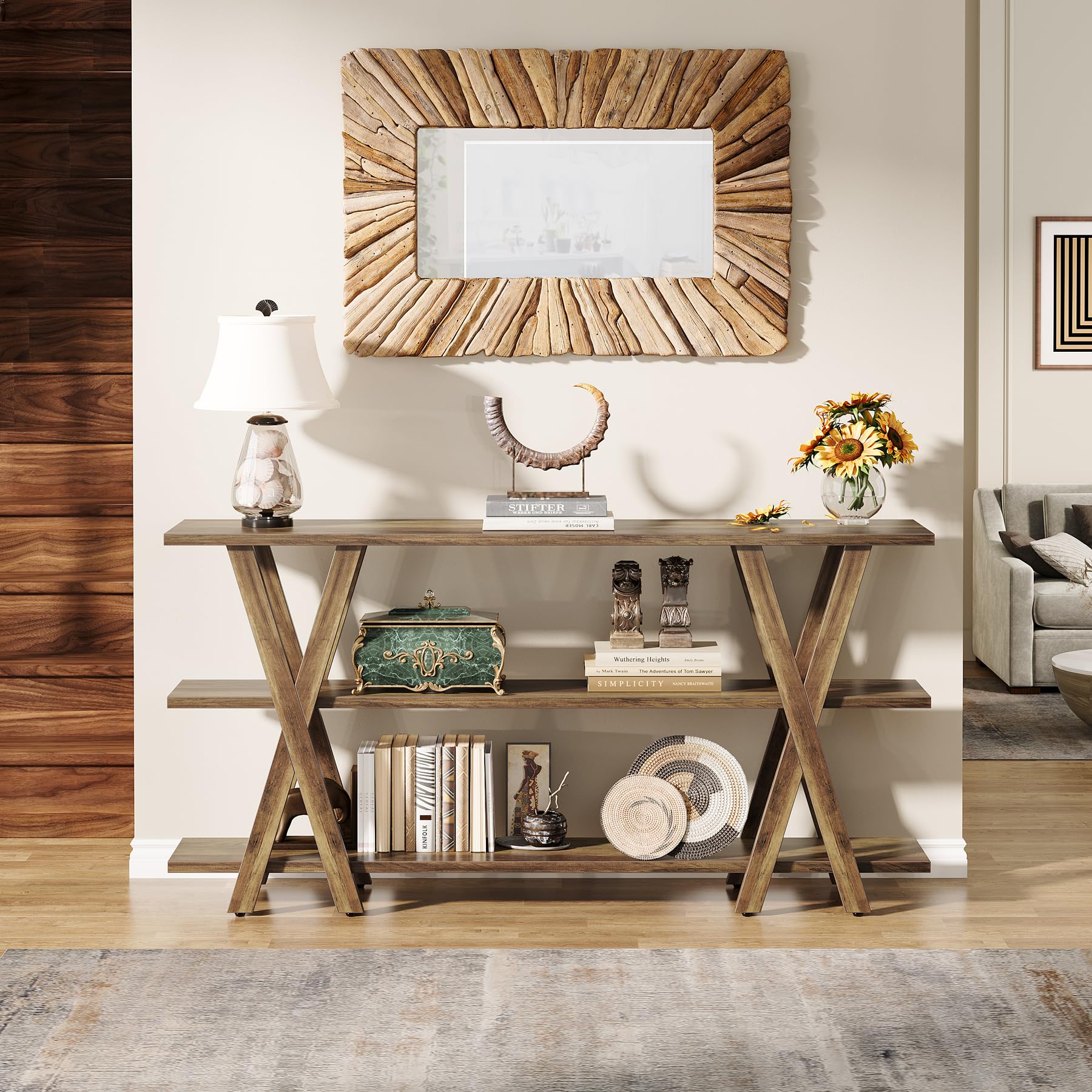 Tribesigns 70-Inch Wooden Console Table with 3-Tier Storage Shelves - Rustic Brown Farmhouse Sofa Table for Entryway, Living Room, Foyer & Hallway - Perfect for Home Decor, Storage & Displaying Decorations