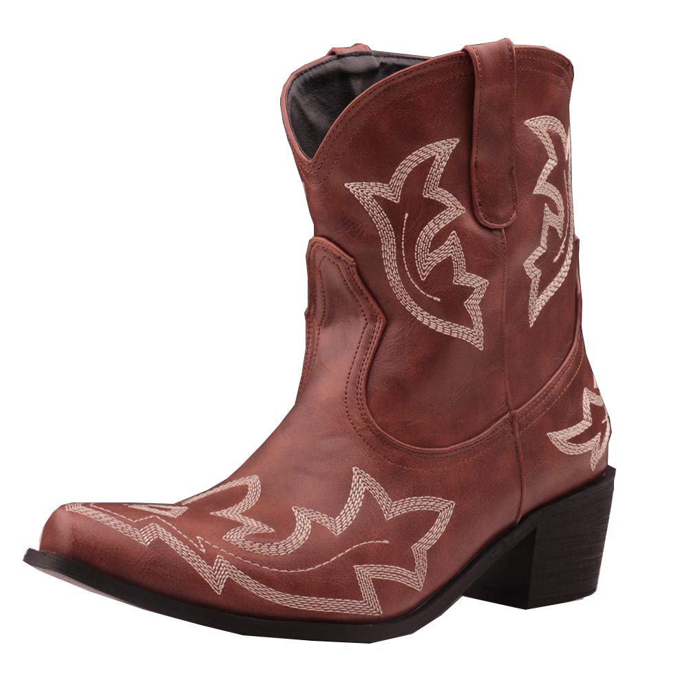 SO SIMPOK Women's Classic Cowgirl Boots - Retro Western Ankle Boots with Embroidered Design for Ladies | Perfect for Country Dancing, Rodeo Events & Casual Outfits