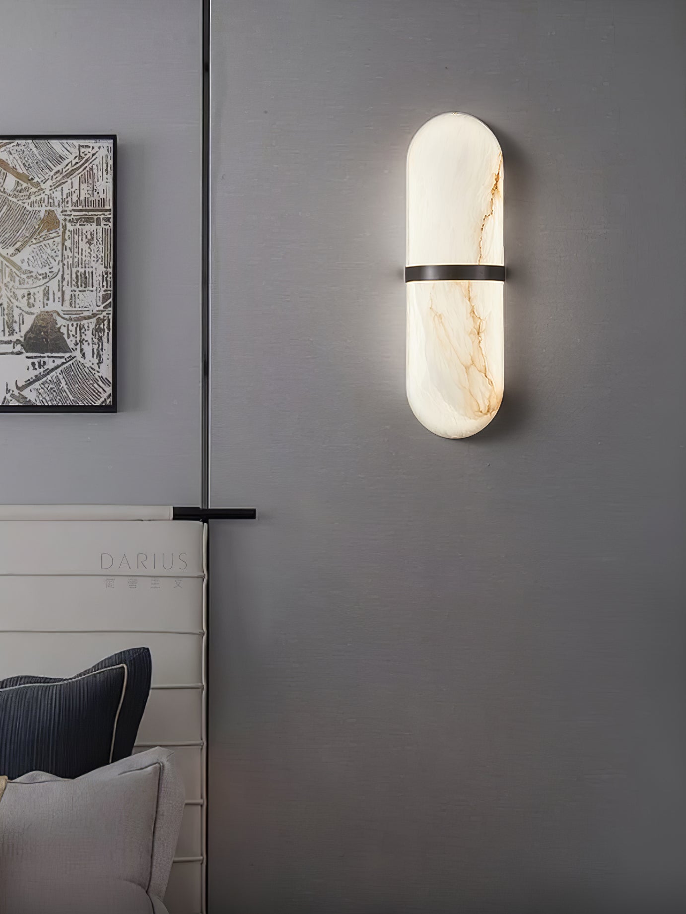 Alabaster Pill Wall Light - Modern LED Sconce for Bedroom, Living Room & Hallway - Dimmable Soft White Lighting for Home Decor