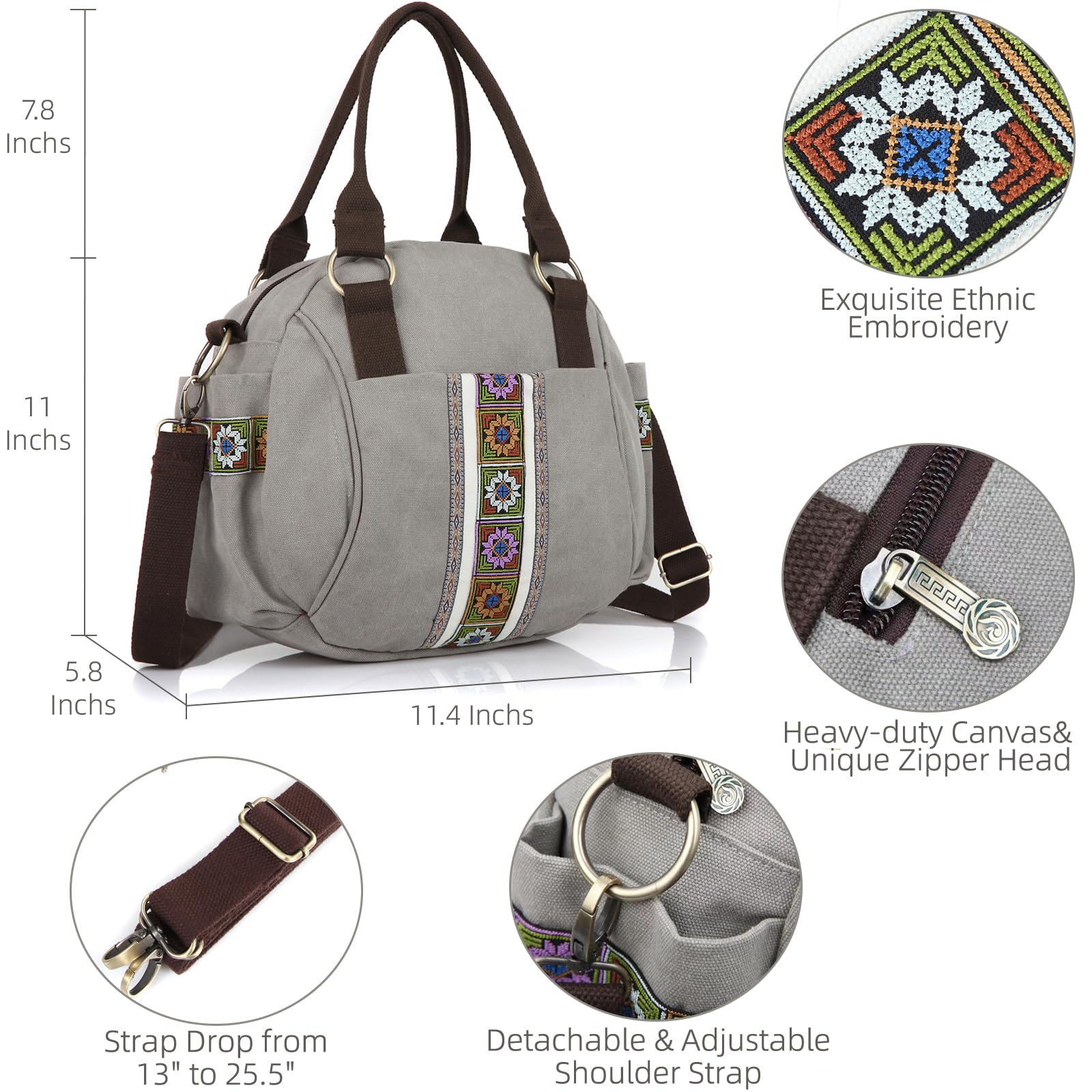 Vintage Women's Canvas Top Handle Handbag - Heavy Duty Crossbody Tote Purse for Work, Travel & Everyday Use | Durable Shoulder Bag with Spacious Compartments
