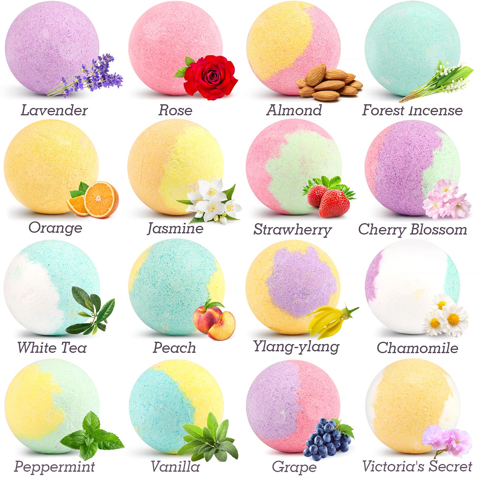 16Pcs Organic Bath Bombs Gift Set for Women - Relaxing Spa Birthday Christmas Gifts for Her - Perfect for Self-Care, Stress Relief & Romantic Bath Time