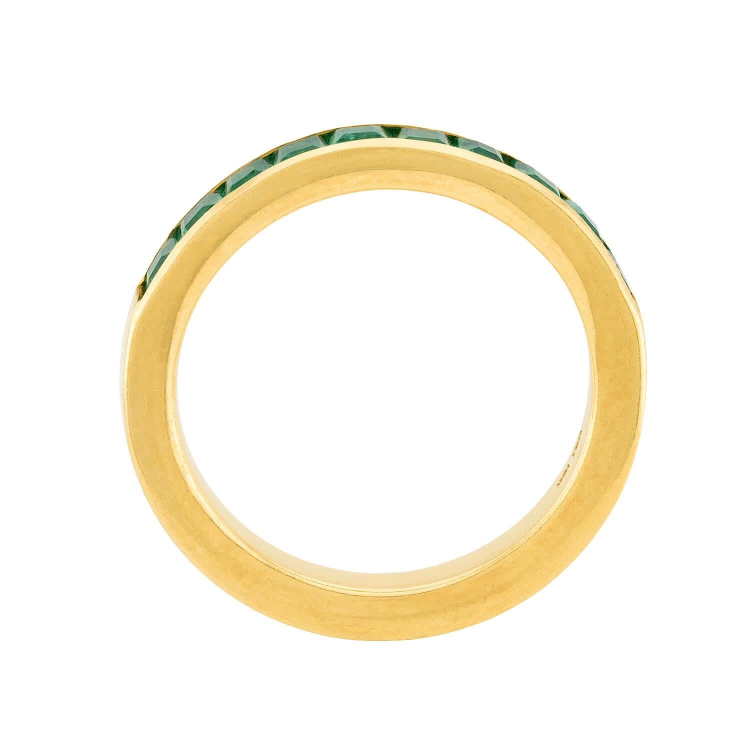 OGI Estate 18k Gold Emerald Half Eternity Band Ring - Elegant Wedding, Engagement & Anniversary Jewelry Gift for Women