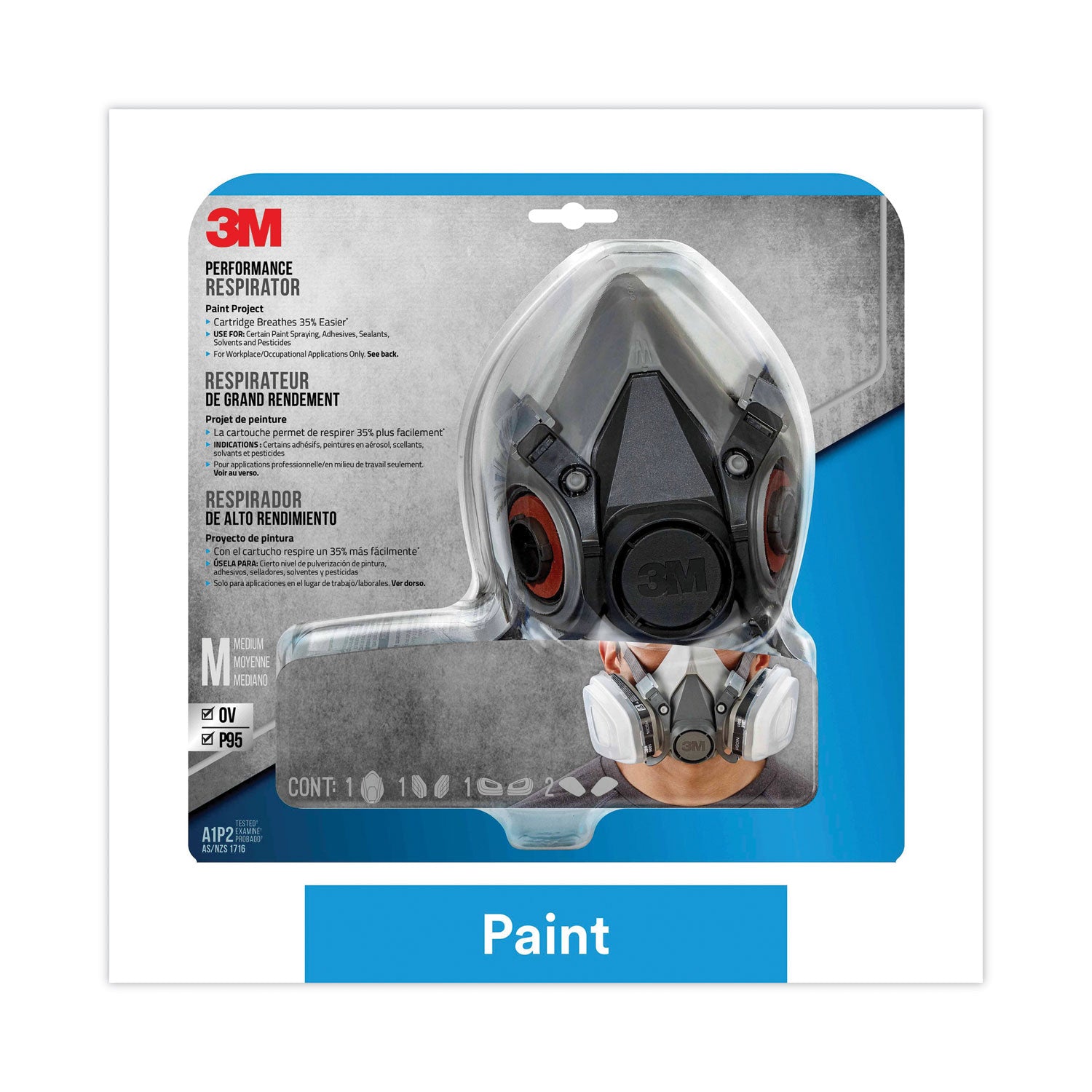 3M™ Half Facepiece Respirator for Paint Spray & Pesticide Protection - Medium Size | Ideal for Painting, Woodworking, and Agricultural Safety