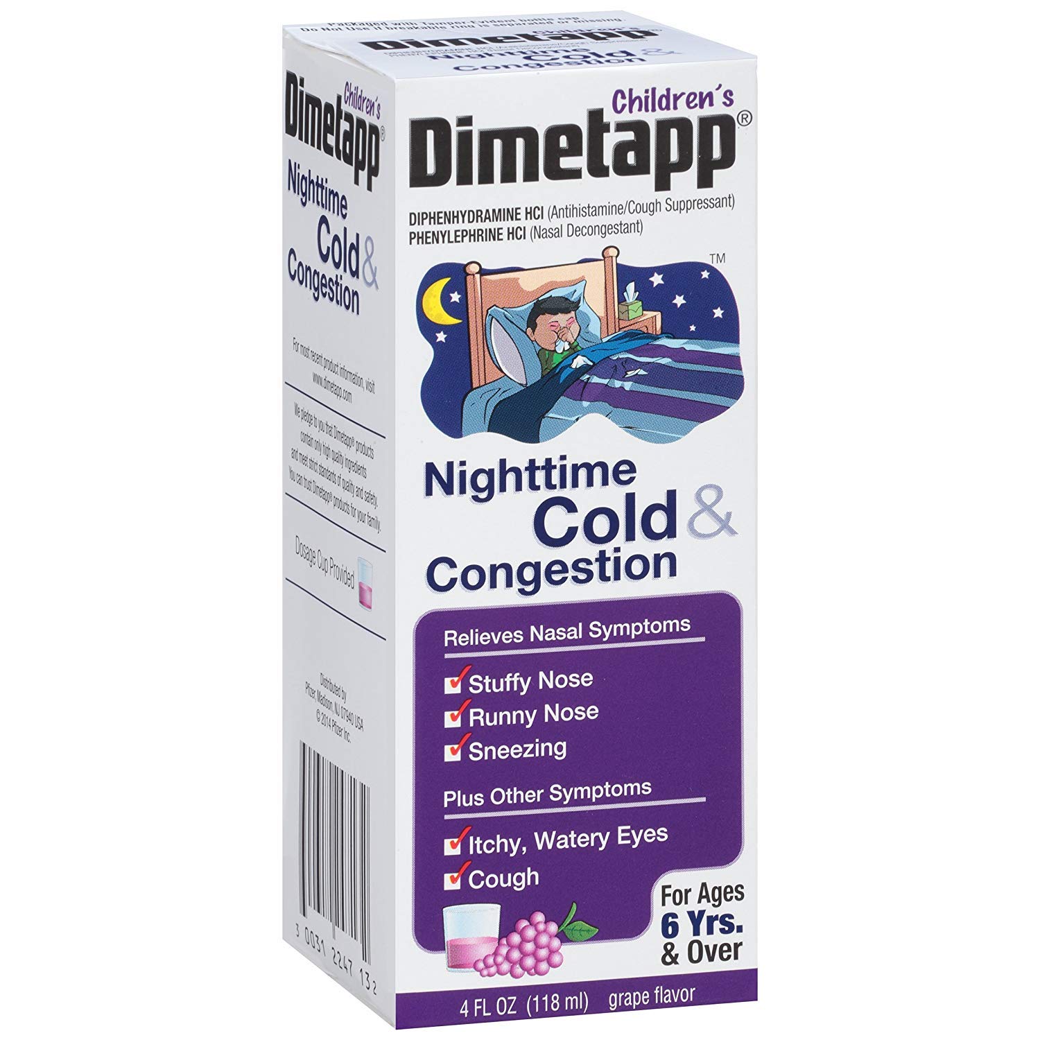 Dimetapp Children's Nighttime Cold & Congestion Relief Grape Flavor - 4 fl oz - Soothes Cough & Stuffy Nose for Better Sleep