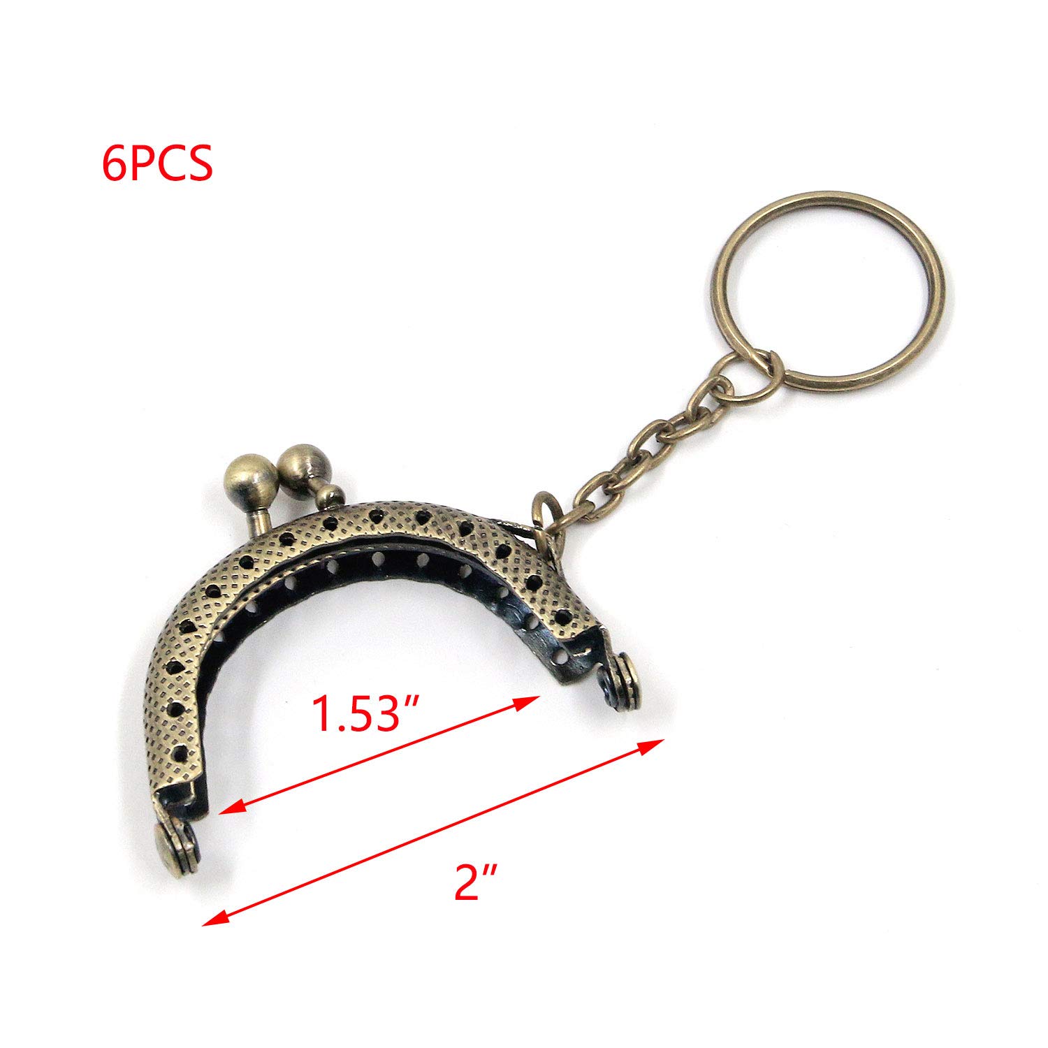 Vintage Bronze Kiss Lock Clasp - 2 Inch Retro Metal Coin Frame Purse Closure (Pack of 6) with Key Ring - Perfect for DIY Handbags, Wallets & Vintage Style Accessories
