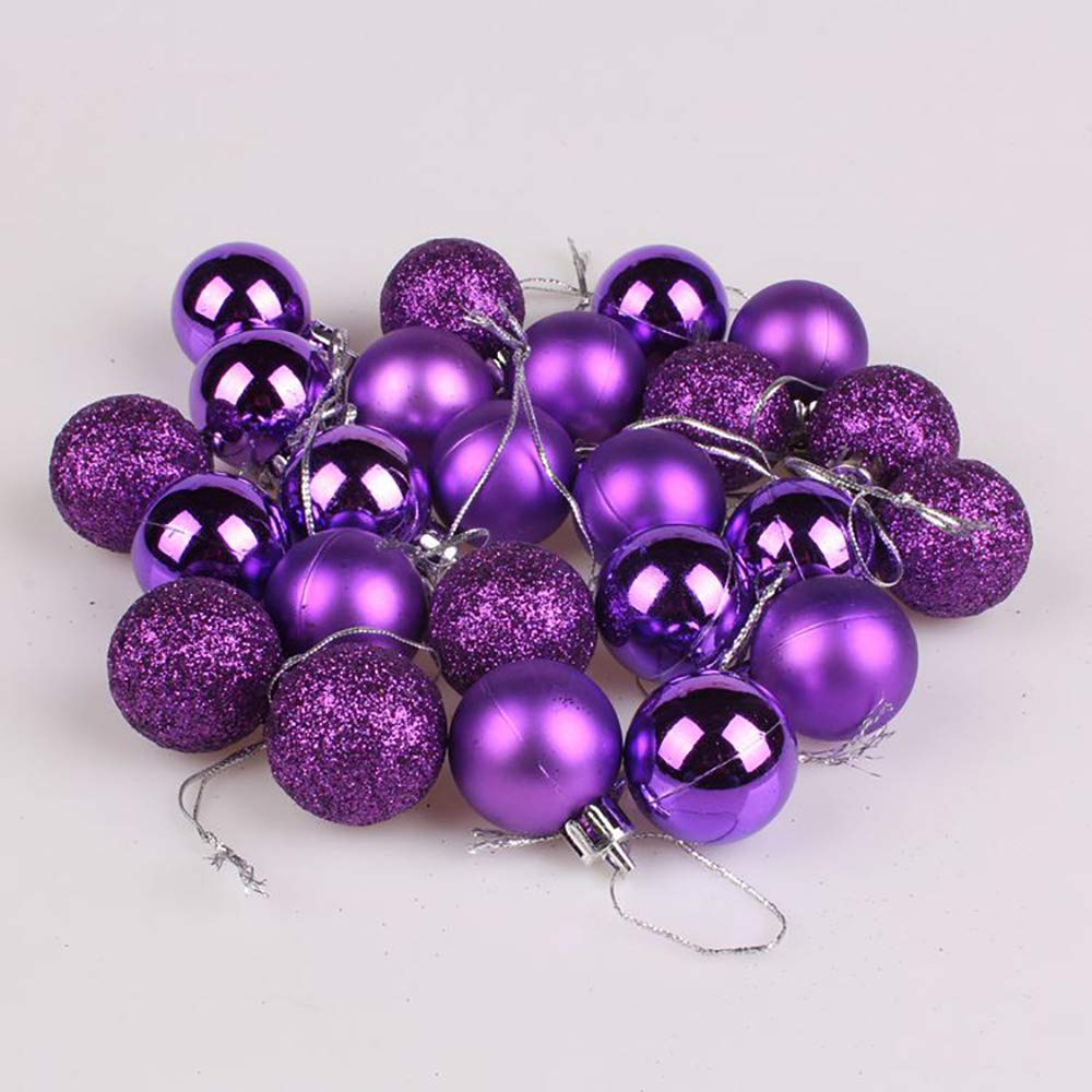 24-Piece Shatterproof Plastic Christmas Tree Ornaments - Glitter, Shiny, Matte & Frosted Purple Ball Decorations for Holiday Xmas Tree Decorating | Indoor & Outdoor Festive Party Decor