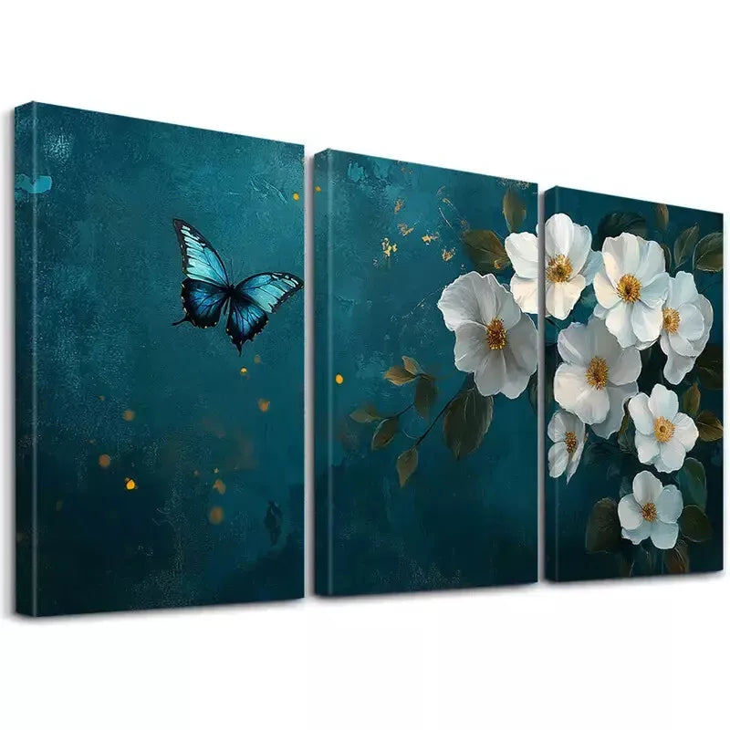 3-Piece Modern Classic Blue Leaves Abstract Art Canvas Set - Framed 50x70cm High Quality Print | 100% Australian Made | Ready to Hang Wall Decor for Living Room, Bedroom & Office