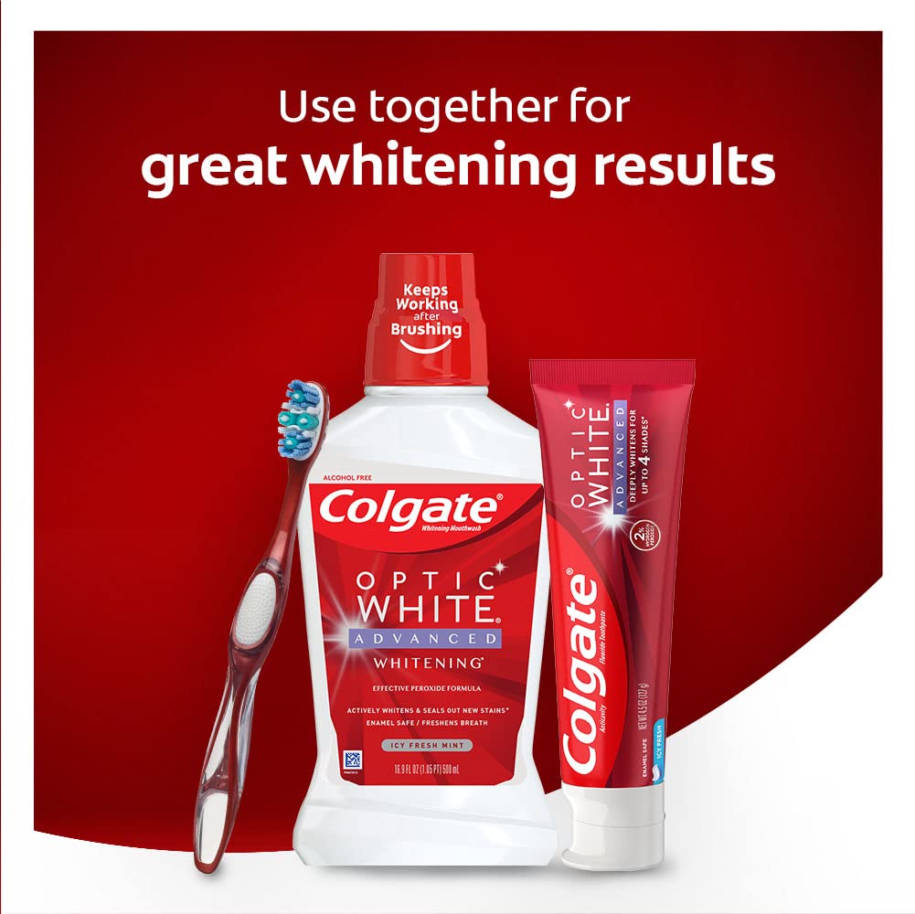 Colgate Optic White Advanced Teeth Whitening Toothpaste - Vibrant Clean Mint Flavor, 3.2 oz (3 Pack) | Professional Stain Removal & Enamel Safe | Perfect for Coffee, Wine & Smoking Stain Removal