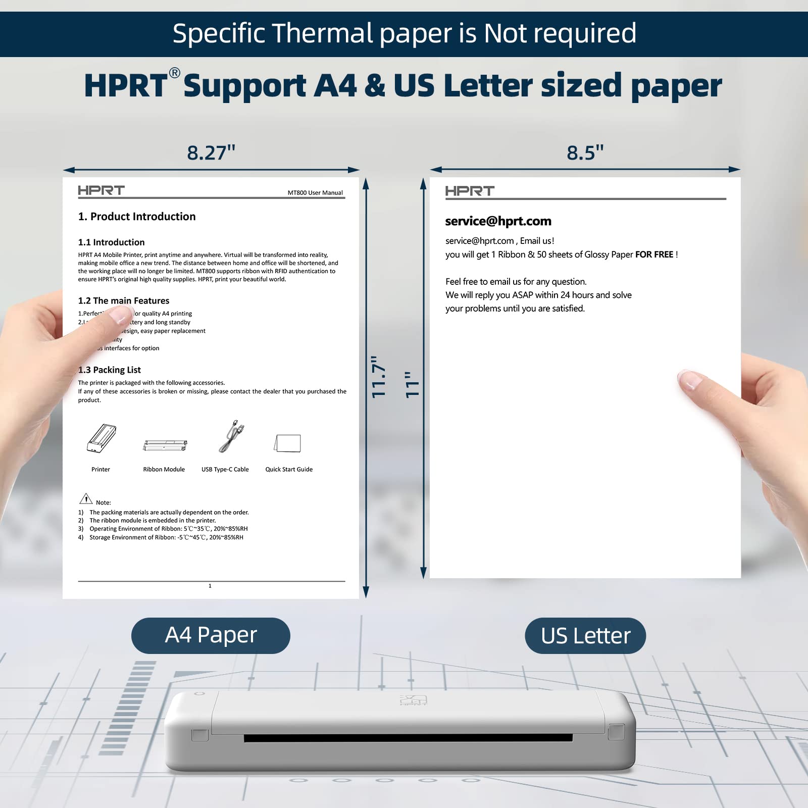 HPRT Wireless Portable Printer for Travel - Bluetooth Compatible with Android, iPhone & Laptop - Prints 8.5