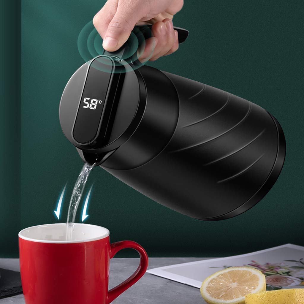 Vacuum Insulated Thermal Carafe with Temperature Display Lid - 1.9L Double Wall Stainless Steel Tea & Coffee Pitcher - 24-Hour Hot/Cold Retention - Perfect for Home, Office & Outdoor Use (White)