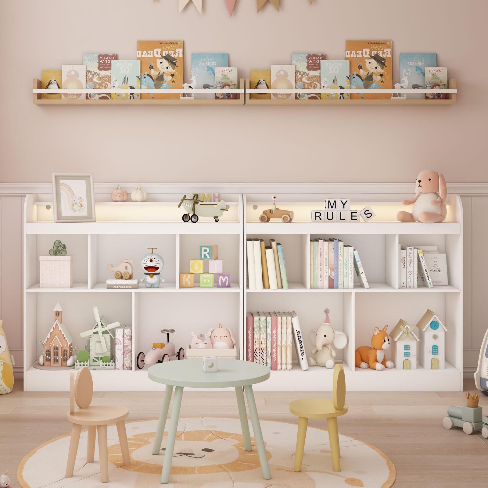 Lkeiyay White Kids Bookshelf with LED Lights - Toy Storage Cubby & Bookcase for Children's Bedroom, Nursery, Playroom - Perfect for Organizing Books, Toys and Decor in Kids Rooms