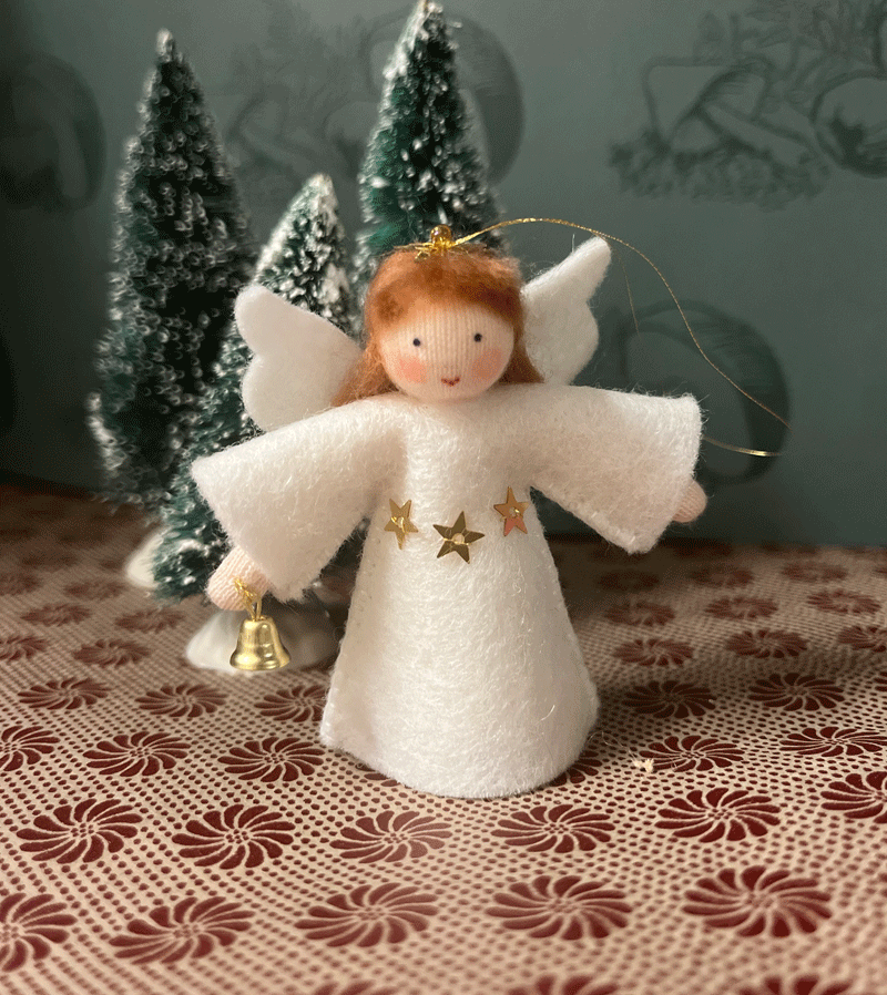 2023 Handmade Brunette Hanging Angel Waldorf Doll - Natural Fiber Waldorf Style Doll for Kids Room Decor, Nursery Hanging Ornament & Waldorf Education Toy
