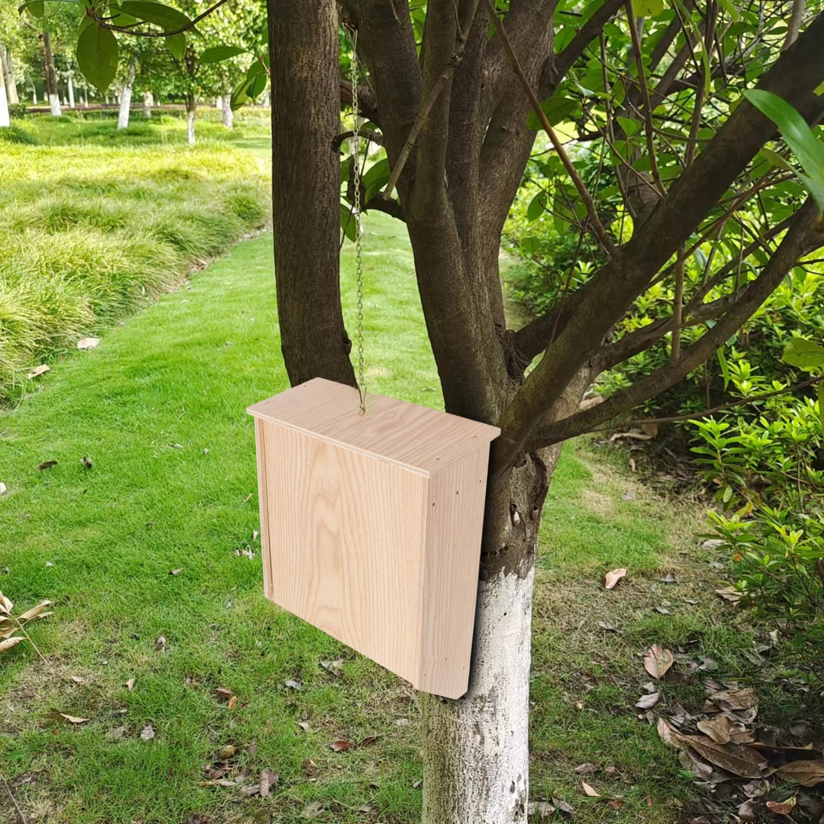 Natural Wooden Bat House for Backyard & Garden - Eco-Friendly Outdoor Bat Box with Anti-Rust Protection - Attract Bats for Natural Pest Control in Your Yard or Garden