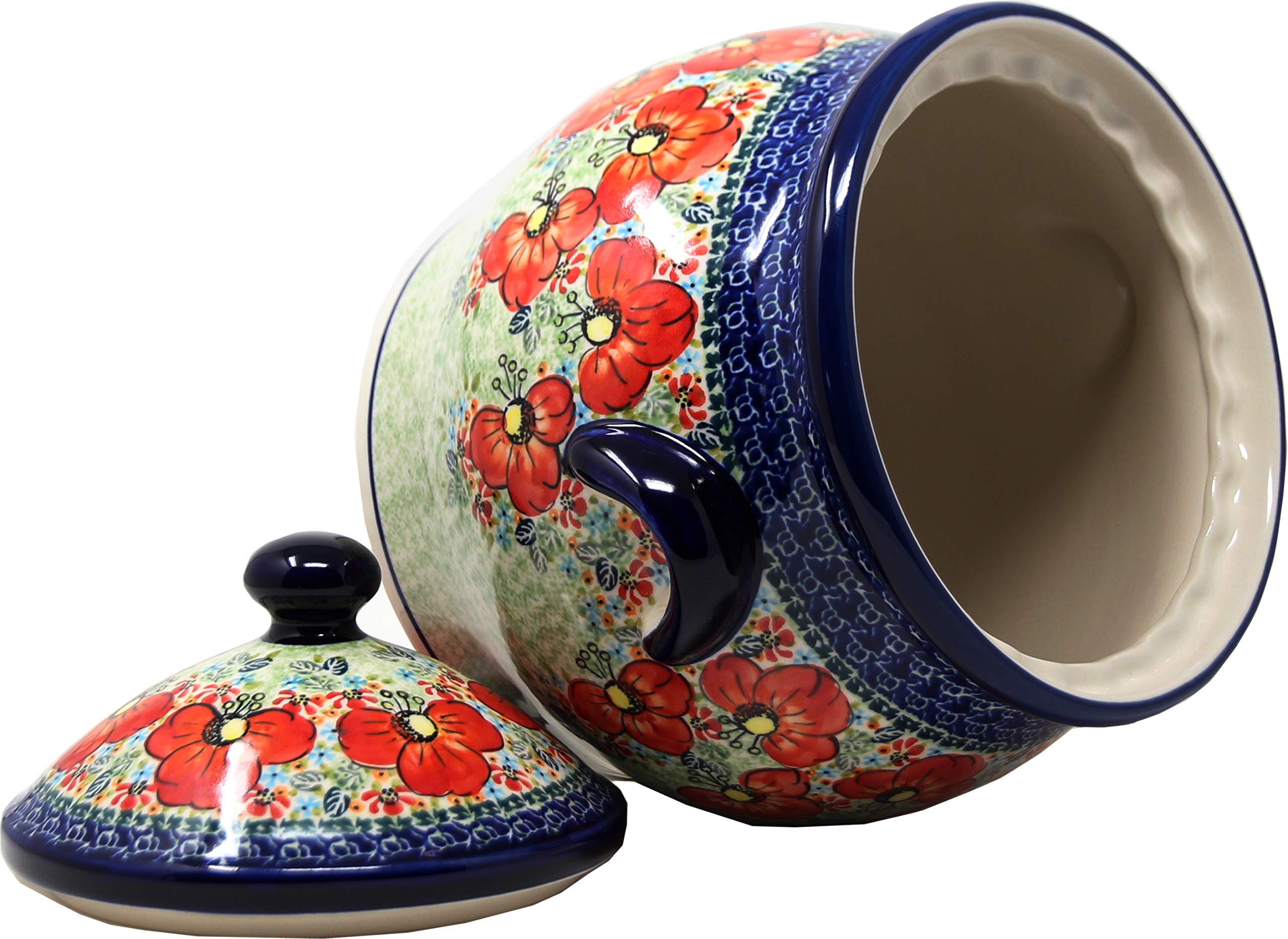 Extra Large 6 Quart Polish Pottery Cookie Jar & Canister - Handcrafted Garden Meadow Unikat Pattern by Zaklady Ceramika, Artist Signed Lidia Kulka | Perfect for Kitchen Storage, Farmhouse Decor & Gift Giving