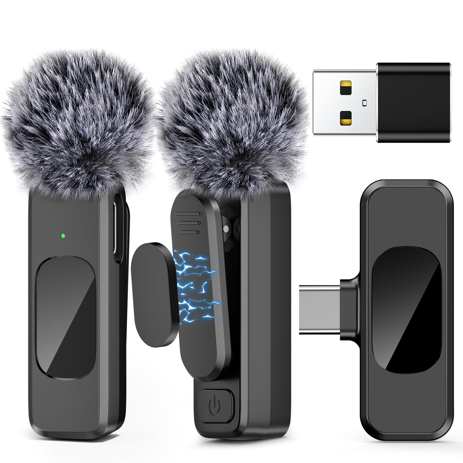 Wireless Lavalier Microphone for iPhone 15/14/13, Android, PC, Laptop - Noise Cancelling Mini Mic for Vlogging, YouTube, TikTok Live Streaming, Podcasting, Interviews (2 Pack) - Perfect for Content Creators, Journalists & Online Teachers