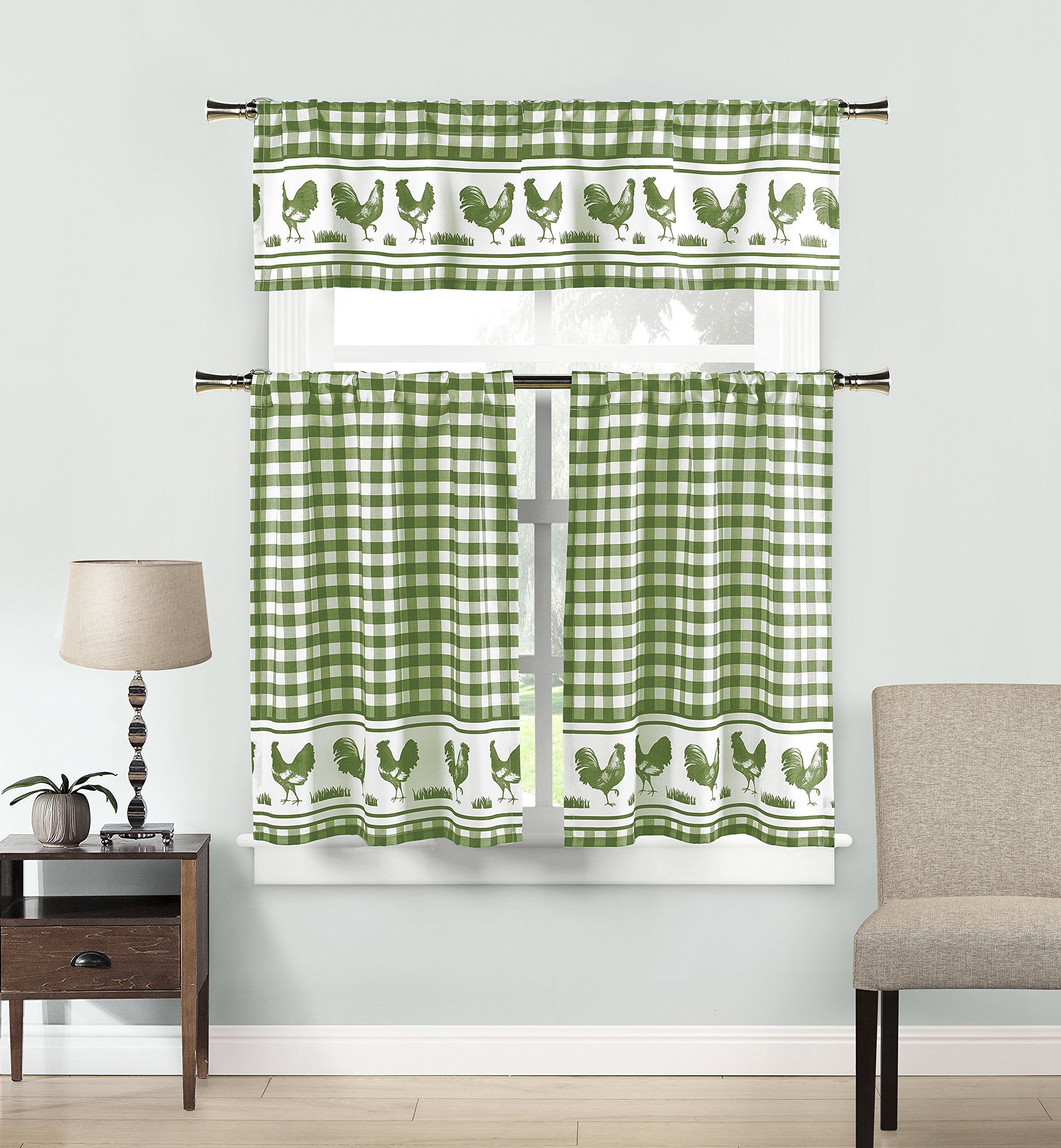Duck River Textile Hellen Kitchen Curtains Sage White - Elegant Window Treatments for Farmhouse, Cottage & Modern Kitchens