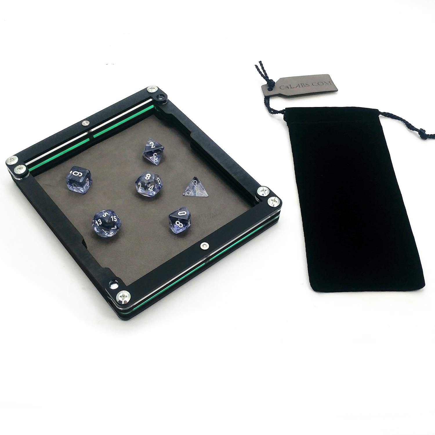 C4Labs Collapsible Dice Tray - Portable Gray Travel Pocket Tray for Tabletop RPG Games, Board Games & D&D Accessories - Perfect for Gaming On The Go, Camping Trips & Small Space Storage