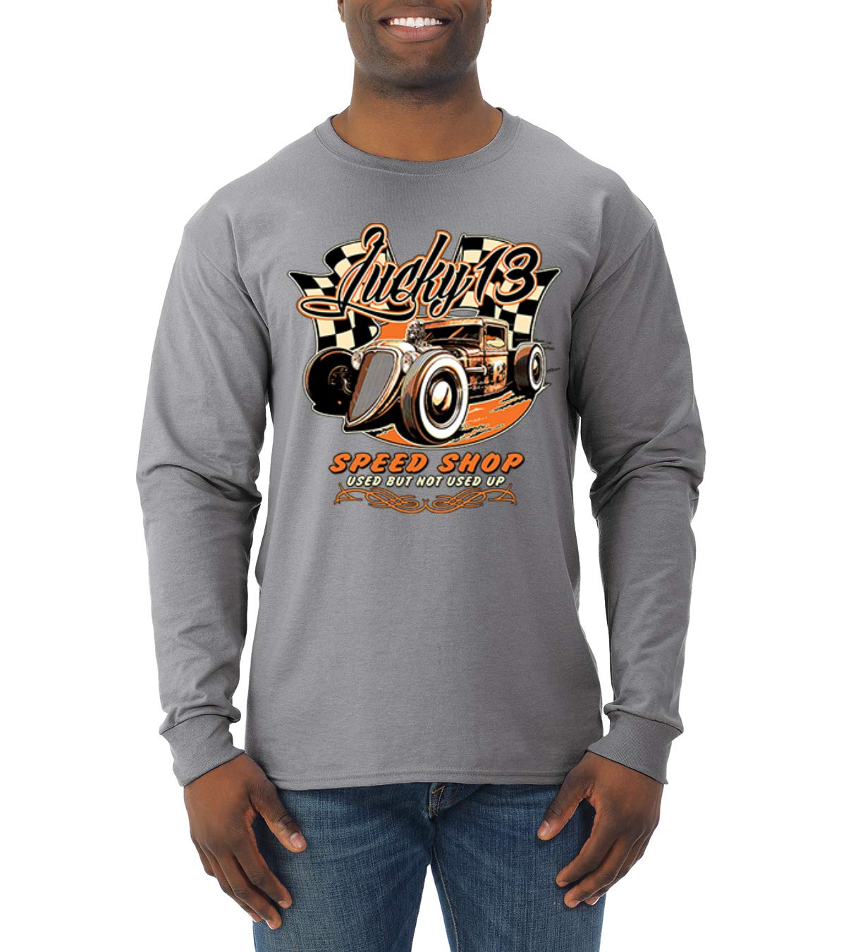 Lucky 13 Speed Shop Vintage Car & Truck Graphic Men's Long Sleeve Shirt - Perfect for Mechanics, Car Enthusiasts & Casual Wear