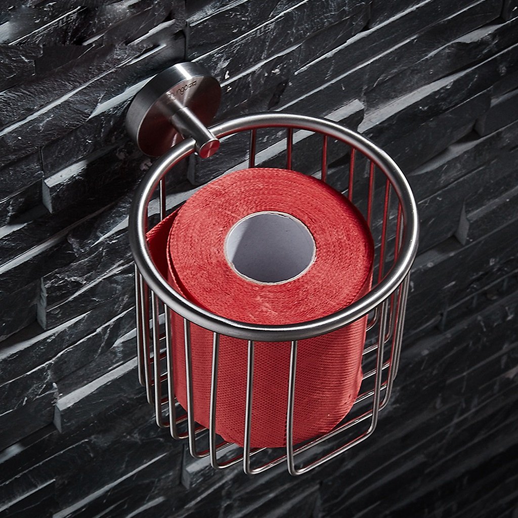 Brushed Nickel Stainless Steel Wall Mount Toilet Paper Holder & Shower Caddy - Rust-Resistant Bathroom Storage Organizer for Toilet Tissue, Cosmetics & Essentials - Perfect for Small Bathrooms, Powder Rooms & RVs