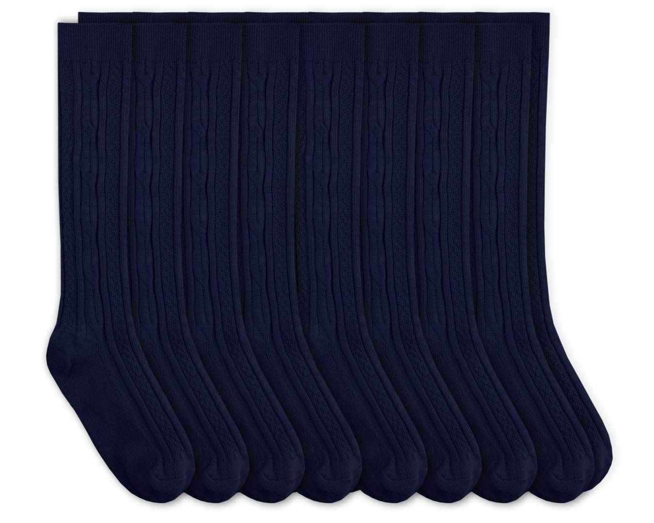 Jefferies Girls School Uniform Cable Knit Knee High Socks - 8 Pair Pack (White, Size 4-10) | Comfortable Cotton Blend Socks for School, Uniform Dress Codes & Winter Wear