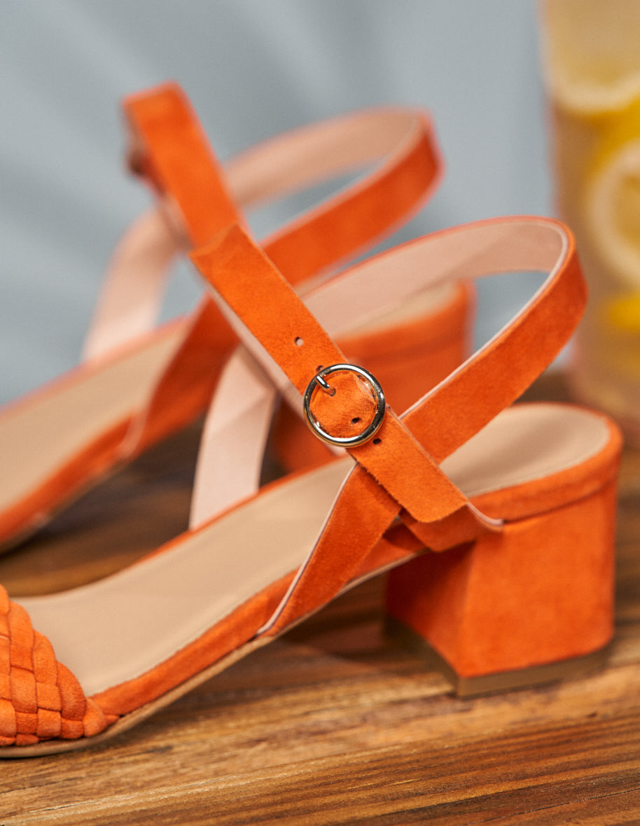 Victoria M Orange Suede High Heel Sandals - Elegant Women's Dress Sandals for Weddings, Parties & Summer Outfits