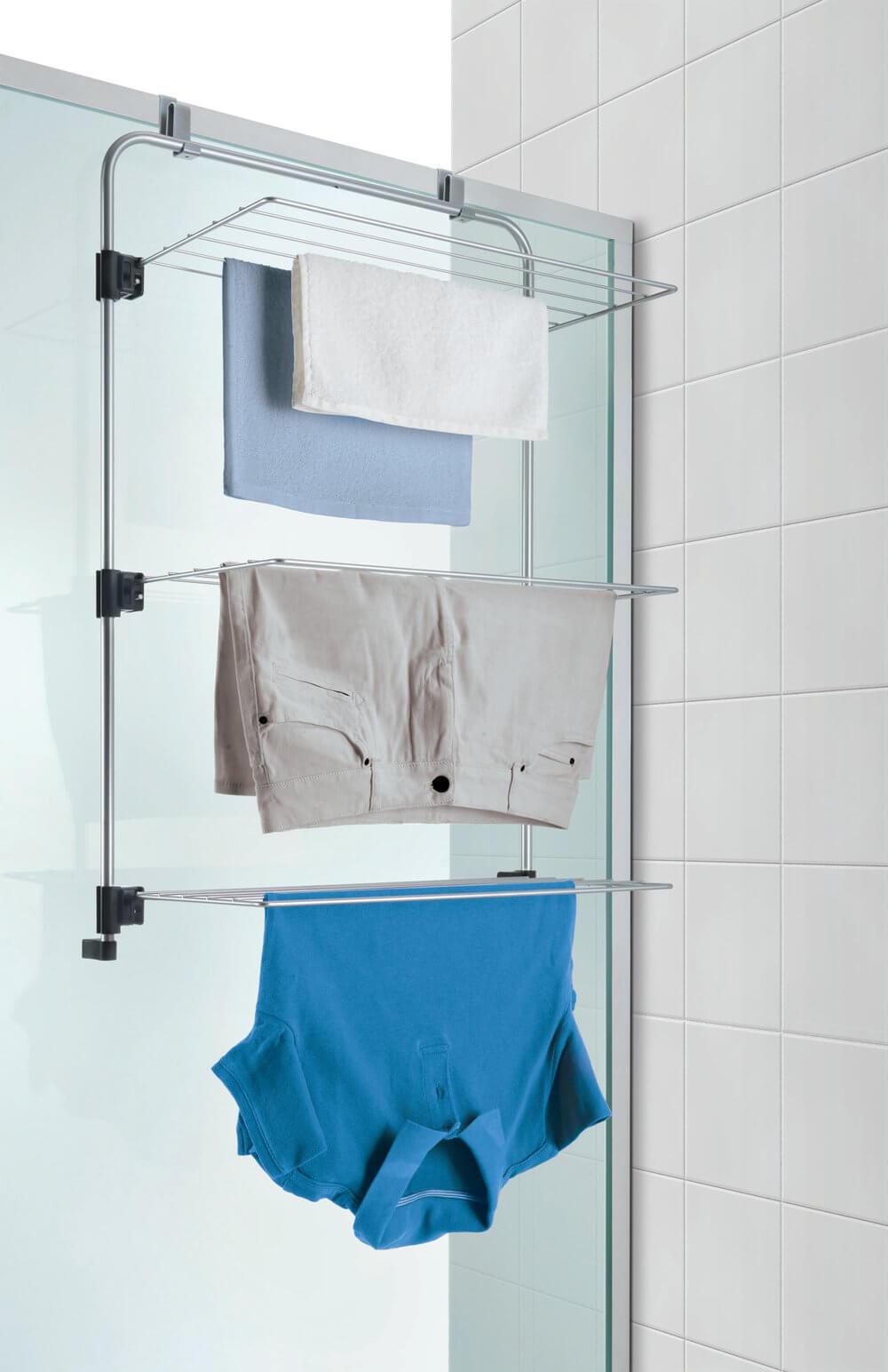 3-Tier Over Door Clothes Drying Rack - Space Saving Silver Hanging Organizer for Laundry, Towels & Clothes - Perfect for Apartments, Dorms & Small Spaces