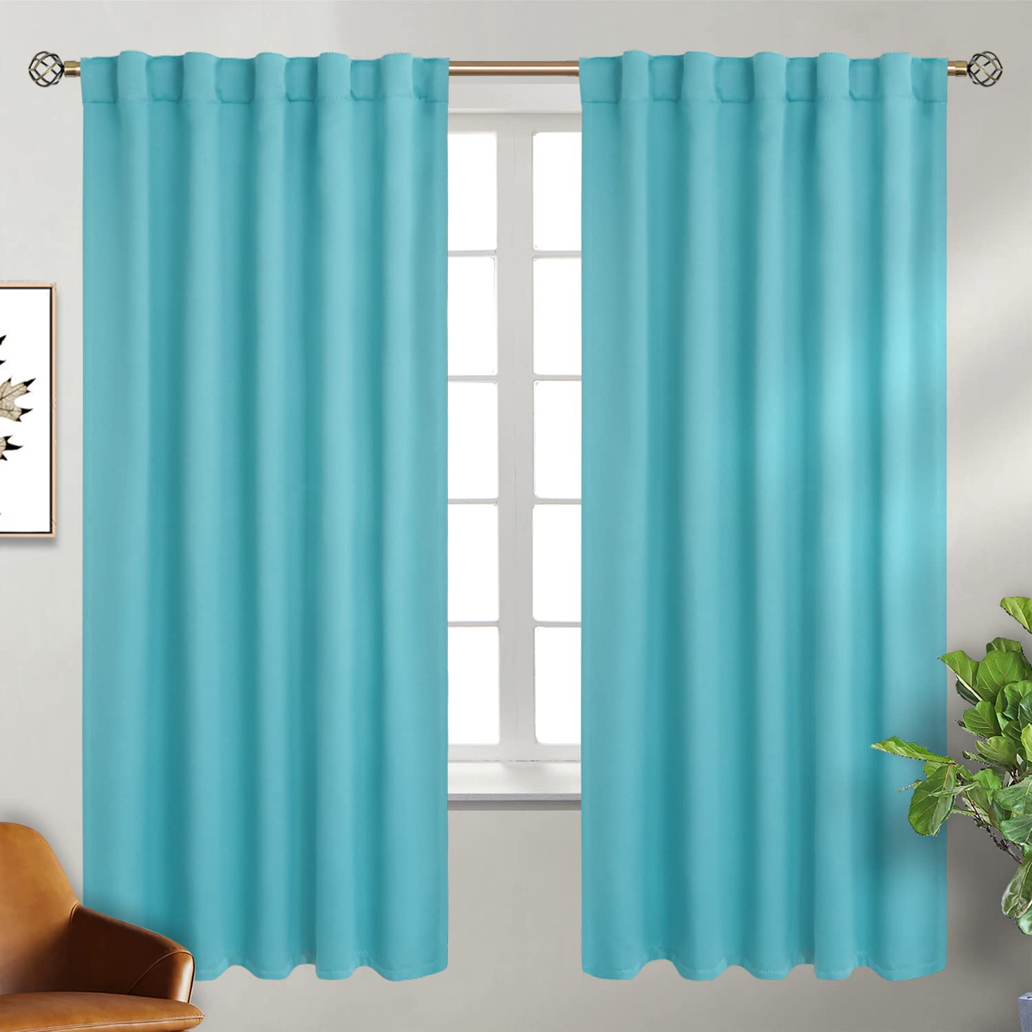 BGment Blackout Curtains for Bedroom & Living Room - Thermal Insulated Room Darkening Curtains with Rod Pocket & Back Tab, Set of 2 Panels (42 x 63 Inch, Aqua) | Perfect for Home Theater, Nursery & Light Sleepers