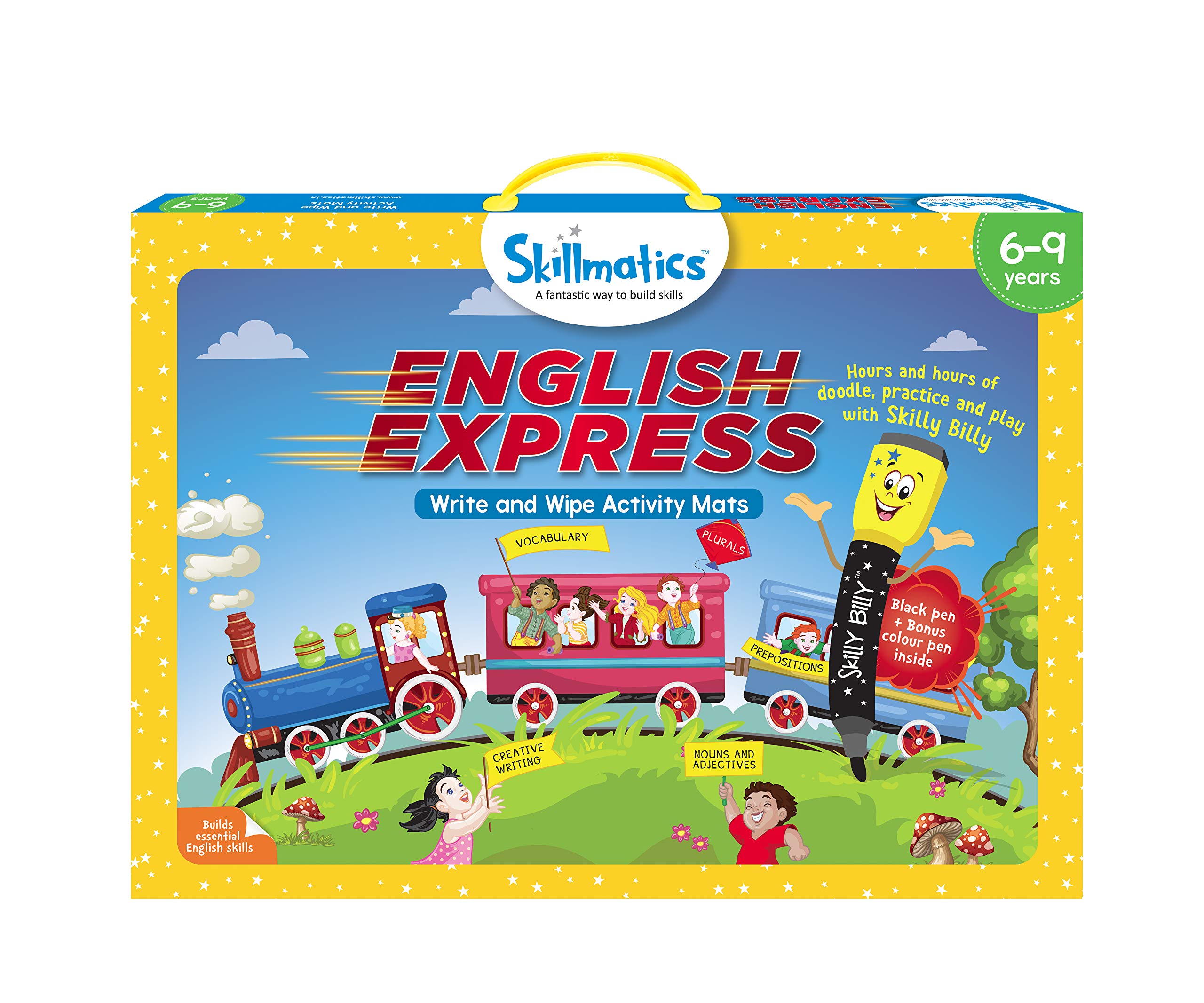 Skillmatics English Express Educational Game - Reusable Activity Mats with 2 Dry Erase Markers | Fun Learning Tools for Kids Ages 6-9 | Perfect for Homeschooling & Classroom Activities