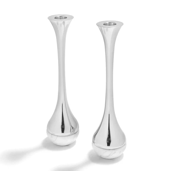 Elegant Marble & Silver Dual Candle Holders Set of 2 - Perfect for Wedding Centerpieces, Romantic Dinner Decor & Home Tabletop Display
