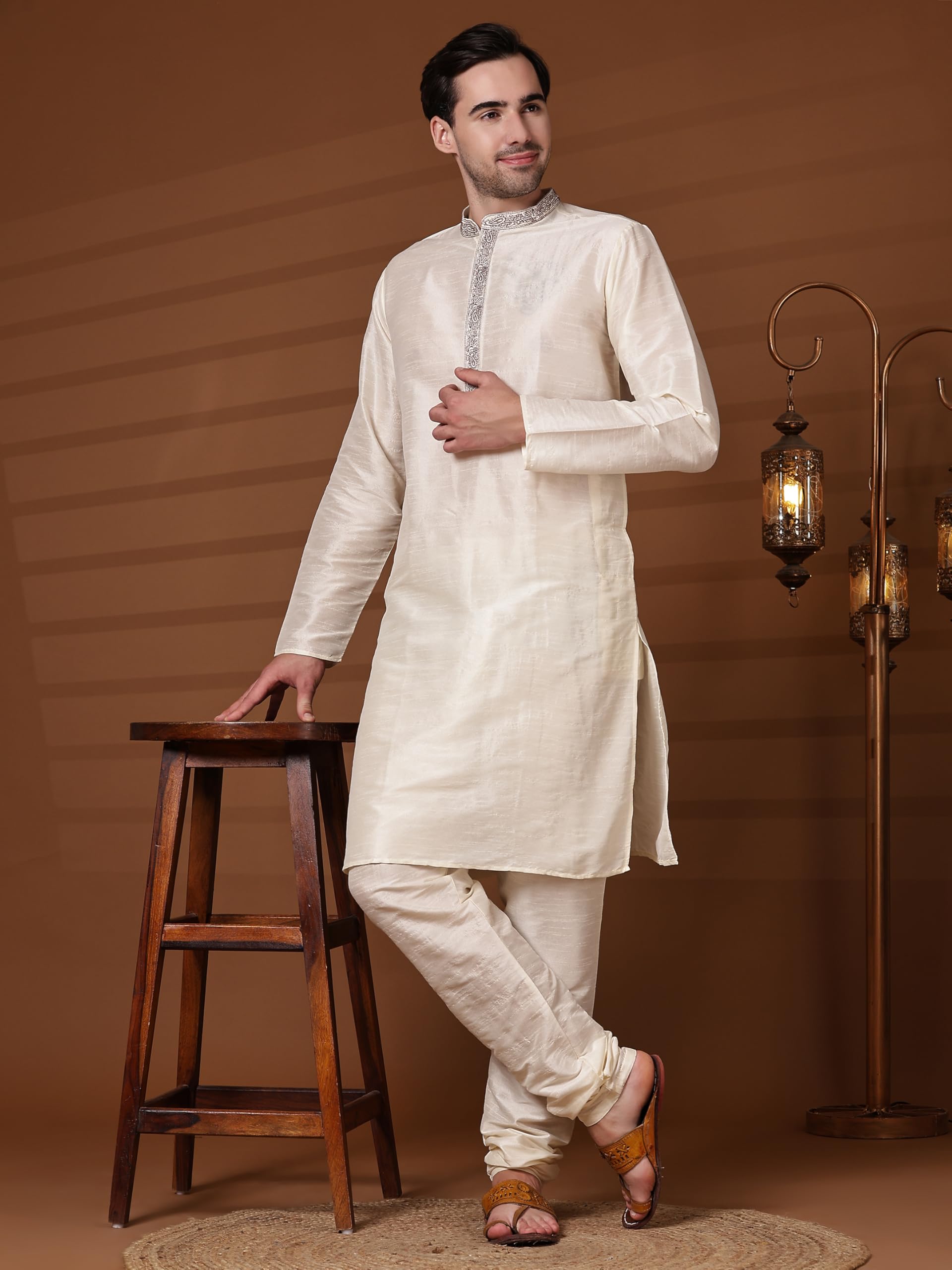 SKAVIJ Men's Tunic Art Silk Kurta Pajama Set - Elegant Wedding & Party Outfit for Festive Occasions | Perfect for Indian Weddings, Diwali Celebrations & Cultural Events