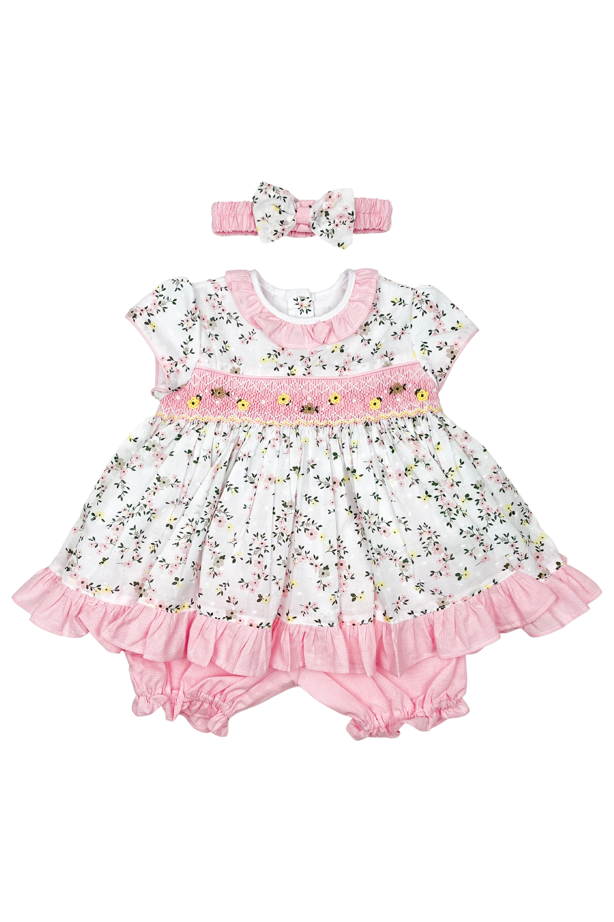 Veronica Pink & Lemon Floral Smocked Dress Set for Girls - Cute Summer Outfit for Parties, Photos & Special Occasions
