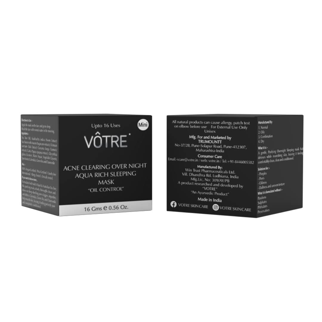 VOTRE MINI Acne Clearing Overnight Aqua Rich Sleeping Mask - Oil Control & Hydration, 16g | Deep Moisturizing for Oily & Acne-Prone Skin | Perfect for Nighttime Skincare Routine