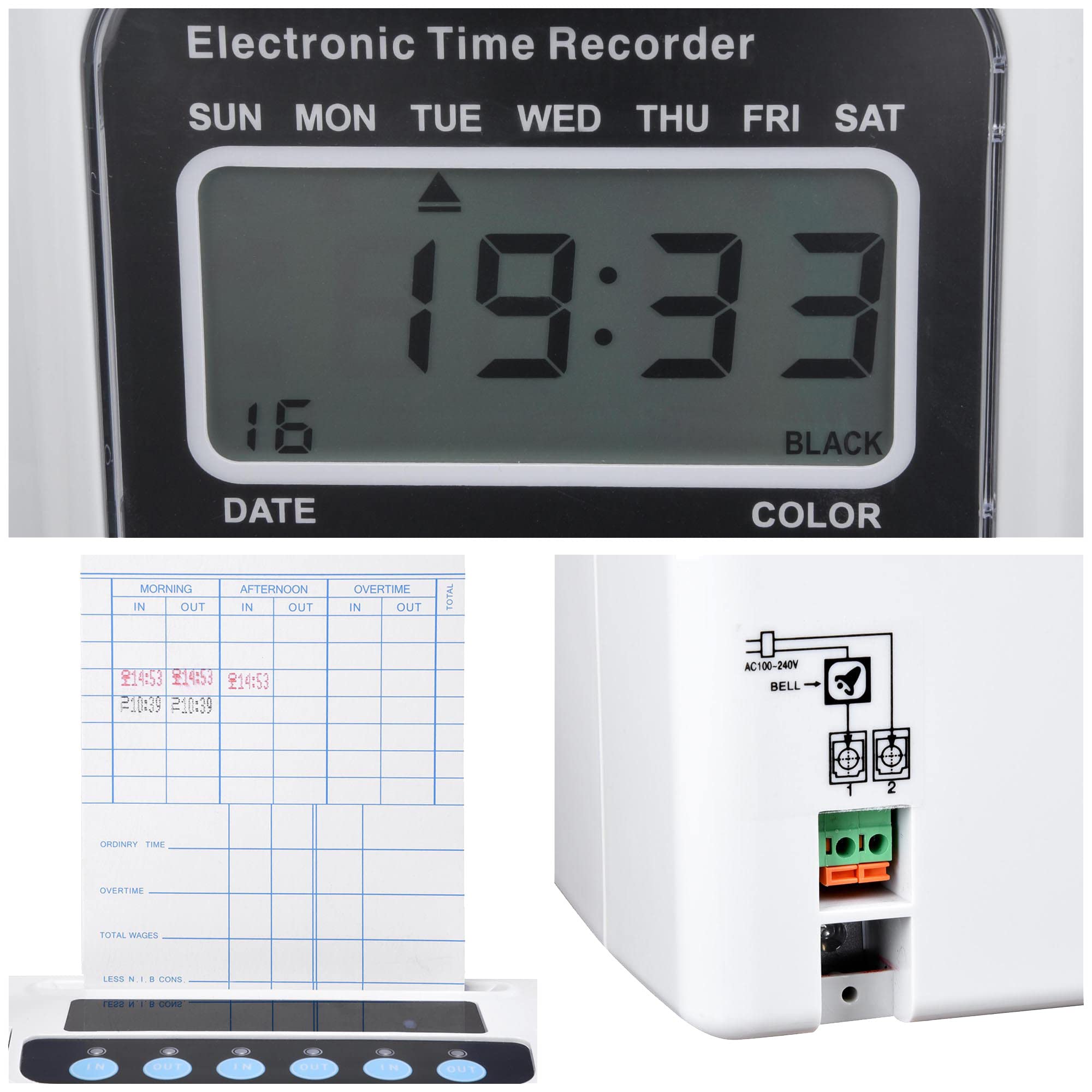 Yescom Employee Attendance Punch Time Clock with LCD Display & 100 Cards - Biometric Payroll Recorder for Small Business Time Tracking - Perfect for Offices, Retail Stores, and Warehouse Staff Management