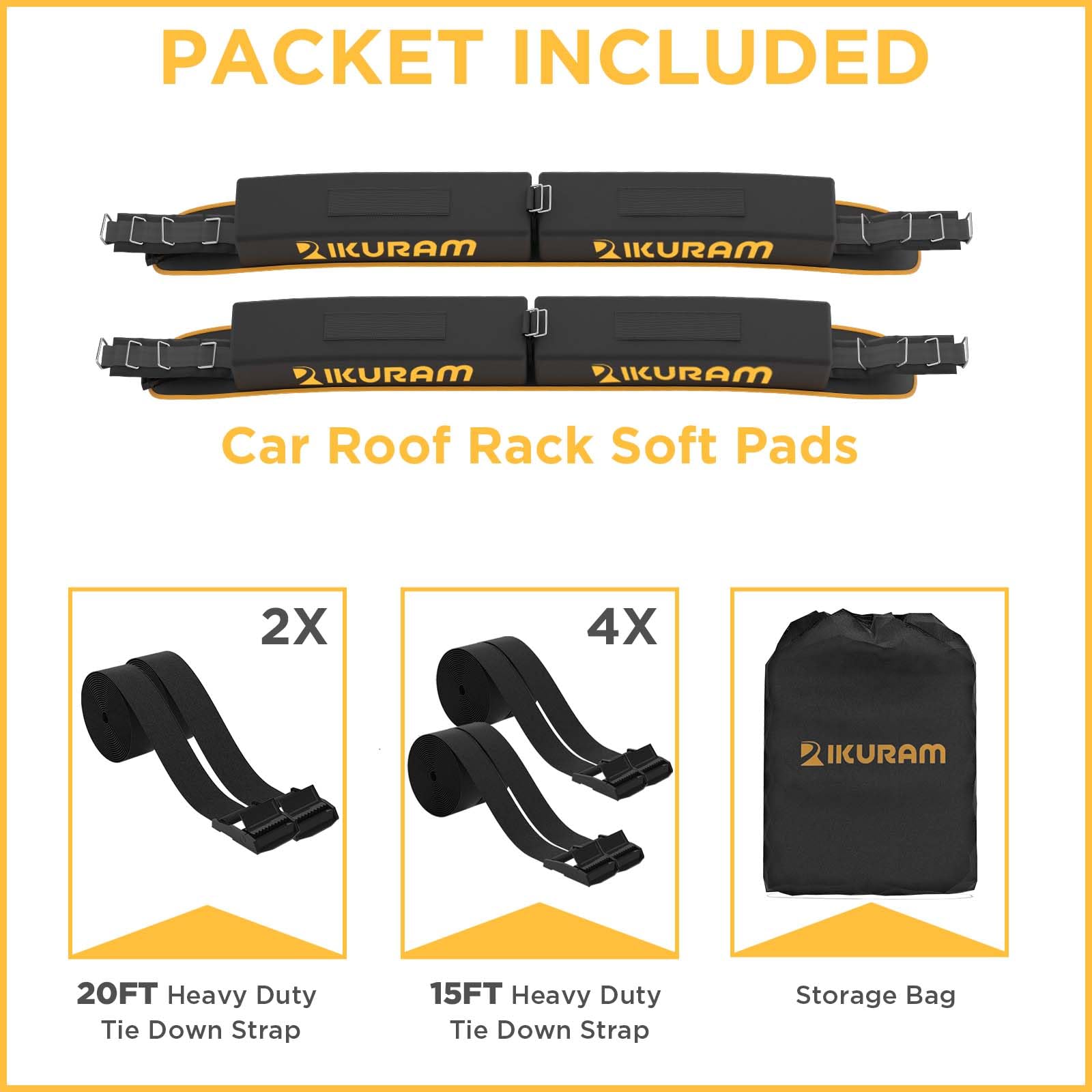 Universal Car Soft Roof Rack Pads - Waterproof Kayak Surfboard SUP Canoe Ski Rack Accessories for Cars SUVs - No Rails Required Easy Installation - Perfect for Road Trips Camping Outdoor Adventures