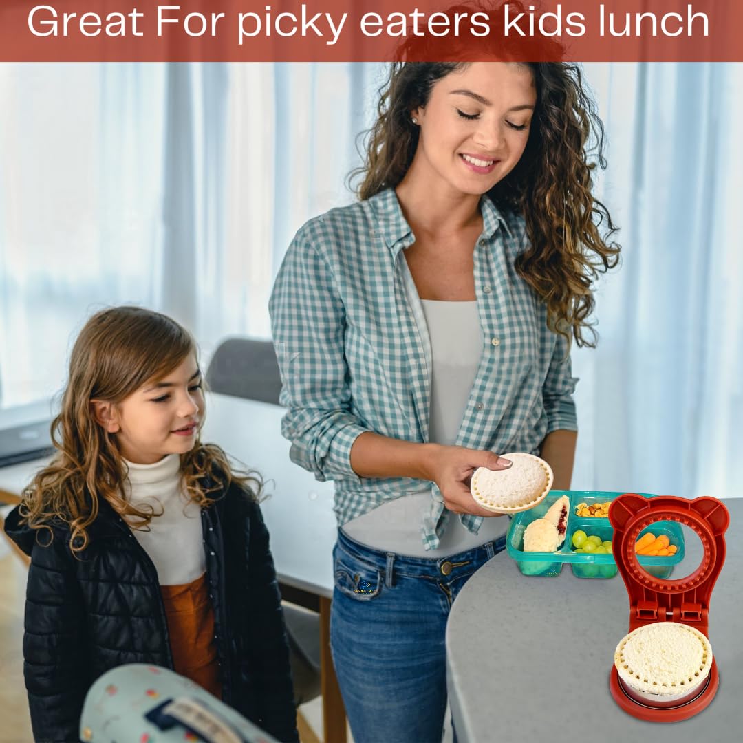 Kids Sandwich Cutter & Sealer - DIY Uncrustables Sandwich Maker for Boys & Girls, Bread Cutter for Lunchbox & Bento Box, Breakfast Sandwich Tool (Red) - Perfect for School Lunches, Picnics & Quick Snacks