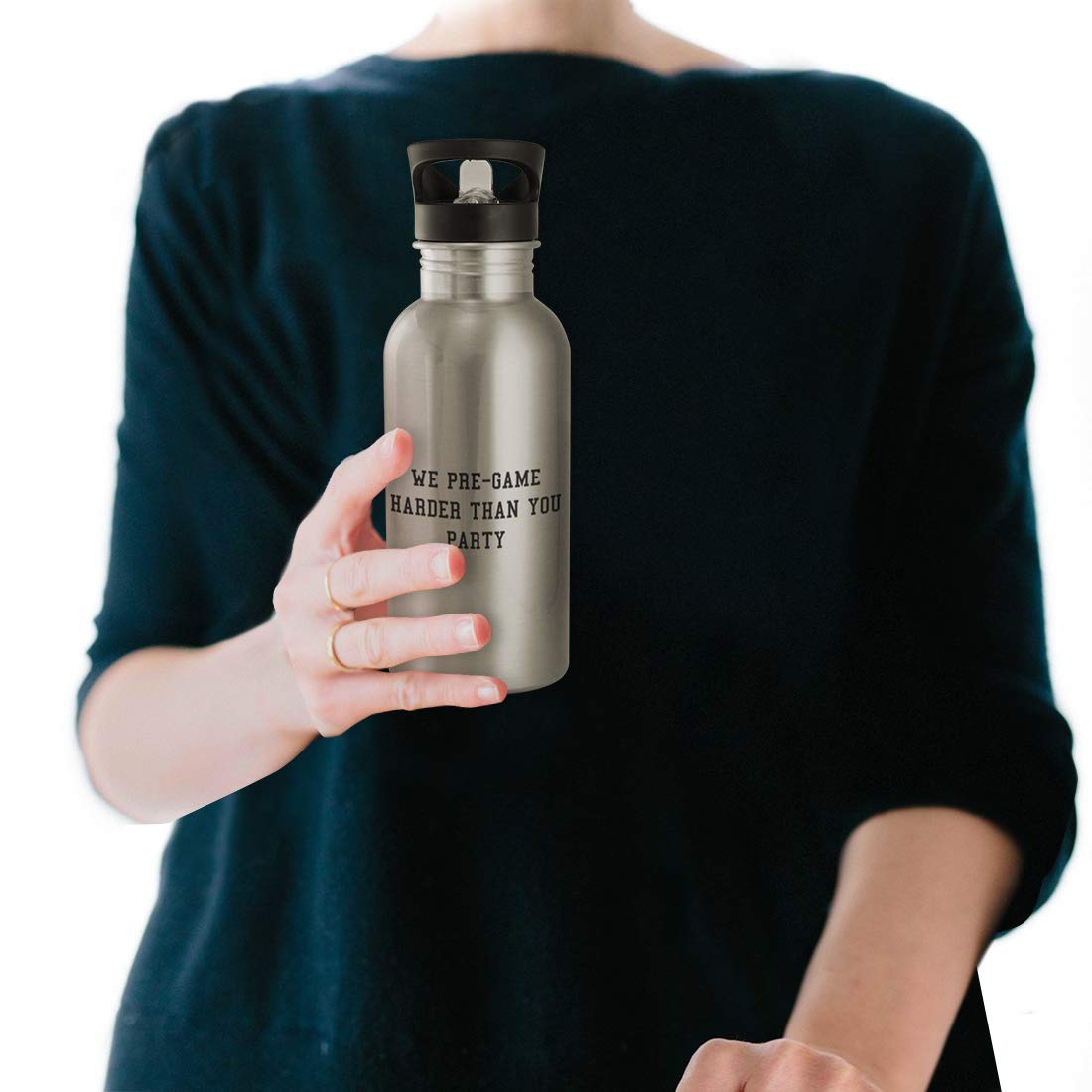 Funny 20oz Silver Water Bottle - Middle of the Road Pre-Game Harder Than Party #220 - Perfect for Gym, Work & Outdoor Activities