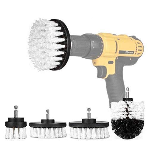 4Pcs Drill Brush Scrubber Attachment Kit - Power Scrubber Cleaning Set for Bathroom, Car, Wood Floors & Laundry | Time-Saving Drill Brush Kit for Deep Cleaning & Stain Removal (White) - Perfect for Household Cleaning, Auto Detailing & Tile Grout Maintenance