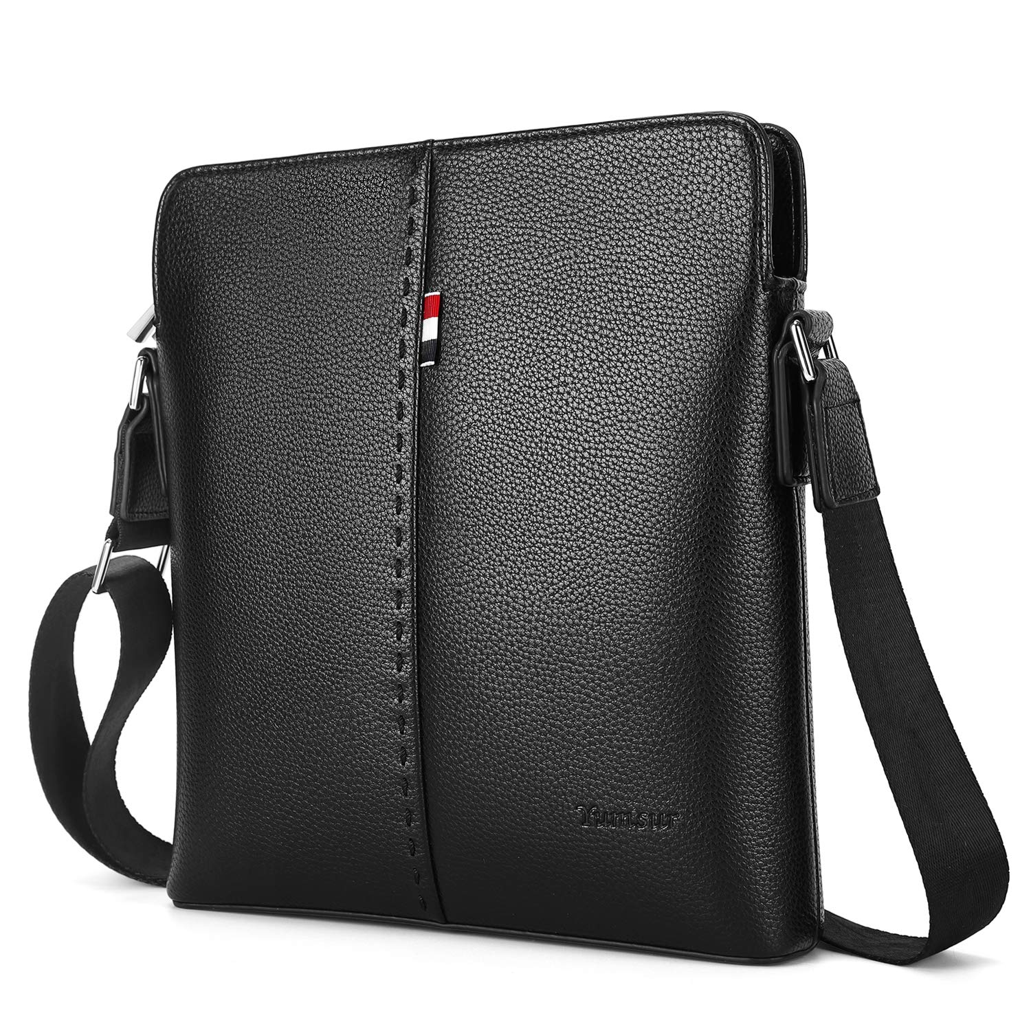 Premium Genuine Leather Messenger Bag for Men - YumSur Crossbody Shoulder Bag with Adjustable Strap, Business Work Office Laptop iPad Bag, Perfect for Commuting, Travel & School (Black)