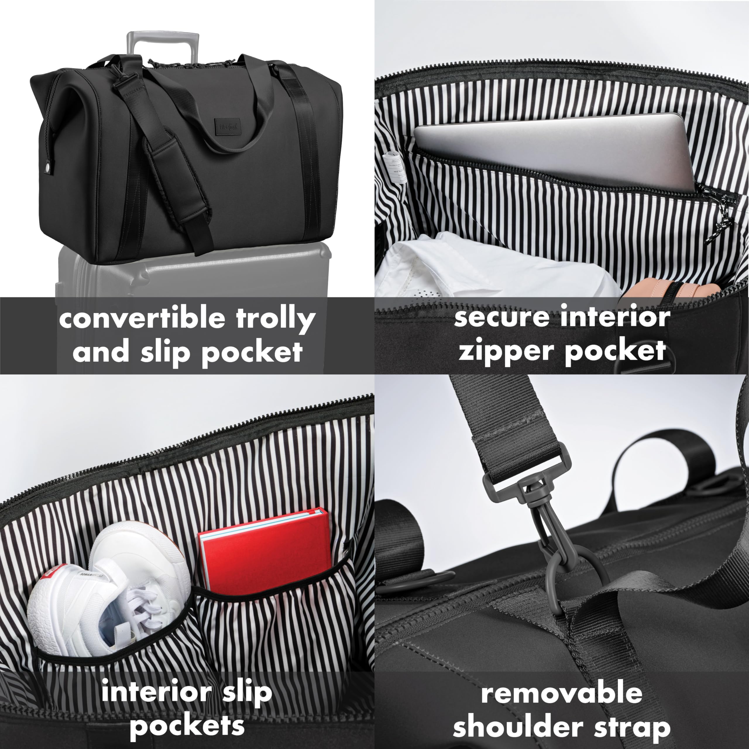 Fit & Fresh Premium Neoprene Weekender Bag with Trolley Sleeve - Large Overnight Carry-on Duffel for Travel, Gym, Hospital & Maternity | Perfect for Business Trips, Workouts, Labor & Delivery