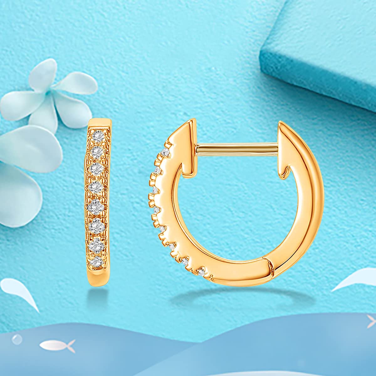 925 Sterling Silver White Rose Gold Plated Hoop Earrings with Cubic Zirconia - Huggie Stud Cuff Earrings for Women (White Gold) | Elegant Everyday Wear, Gift for Her, Party & Wedding Jewelry