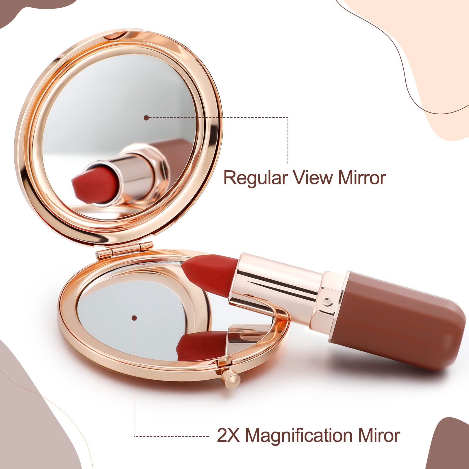 3-Piece Rose Gold Magnifying Compact Makeup Mirror Set - 2.75 Inch Round Travel Handheld Mirror with Inspirational Quote - Perfect for Women's Purses, Travel, and Christmas Gifts (Rose Gold) - Ideal for Home Vanity, Travel Makeup Kit & Thoughtful Gift Giving
