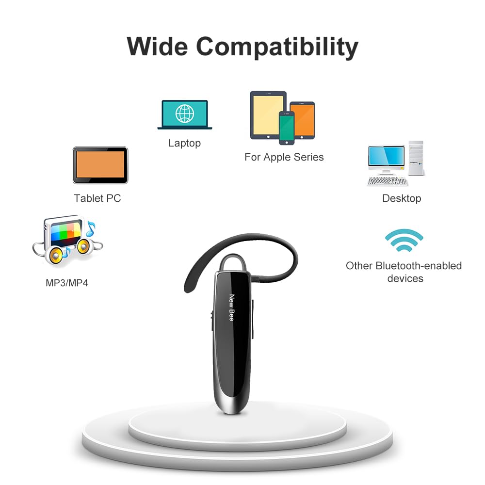 [2 Pack] Bluetooth 5.0 Wireless Earpiece Headset with Microphone - 24H Battery Life, 60 Days Standby - Hands-Free Driving Headset for iPhone, Android, Samsung - Perfect for Commuting, Trucking & Business Calls