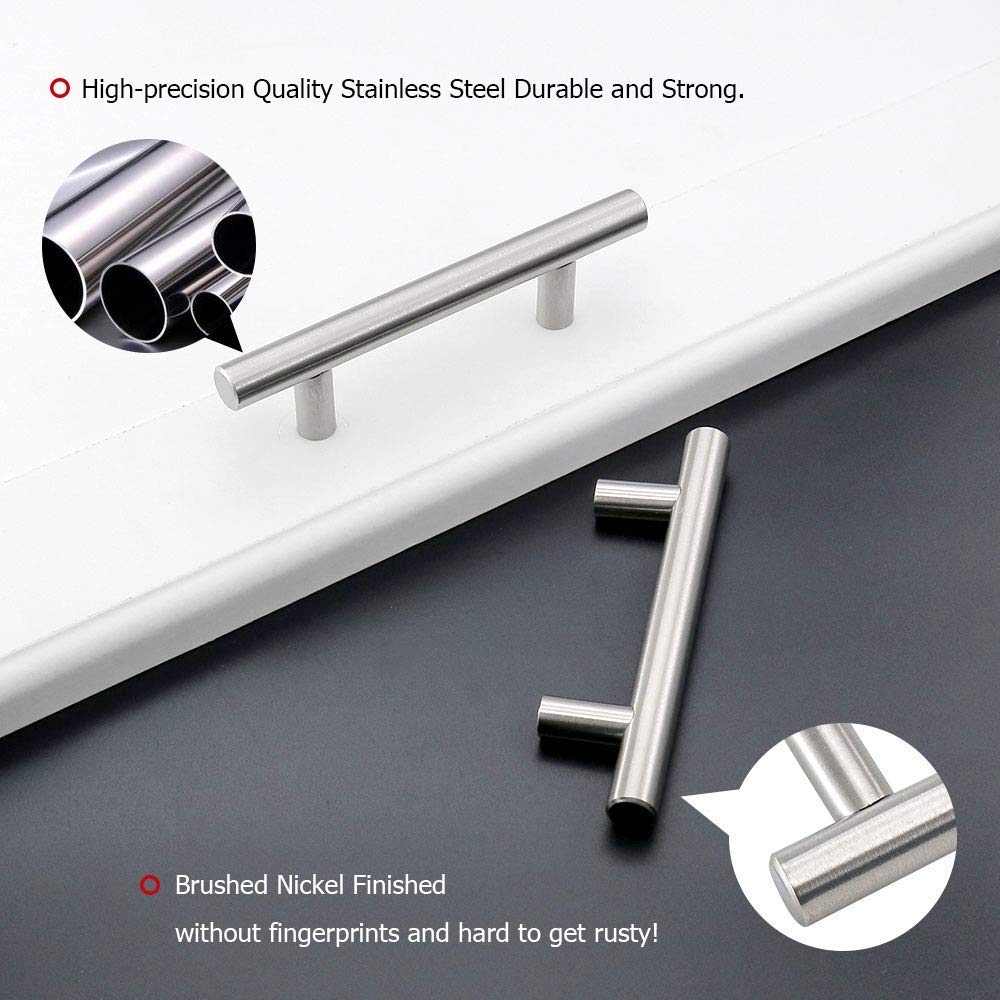 Brushed Nickel Cabinet Handles 2-1/2 Inch (64mm) Hole Center - Modern Round Bar Drawer Pulls for Kitchen Cabinets - 35 Pack - Perfect for Home Renovation & DIY Projects