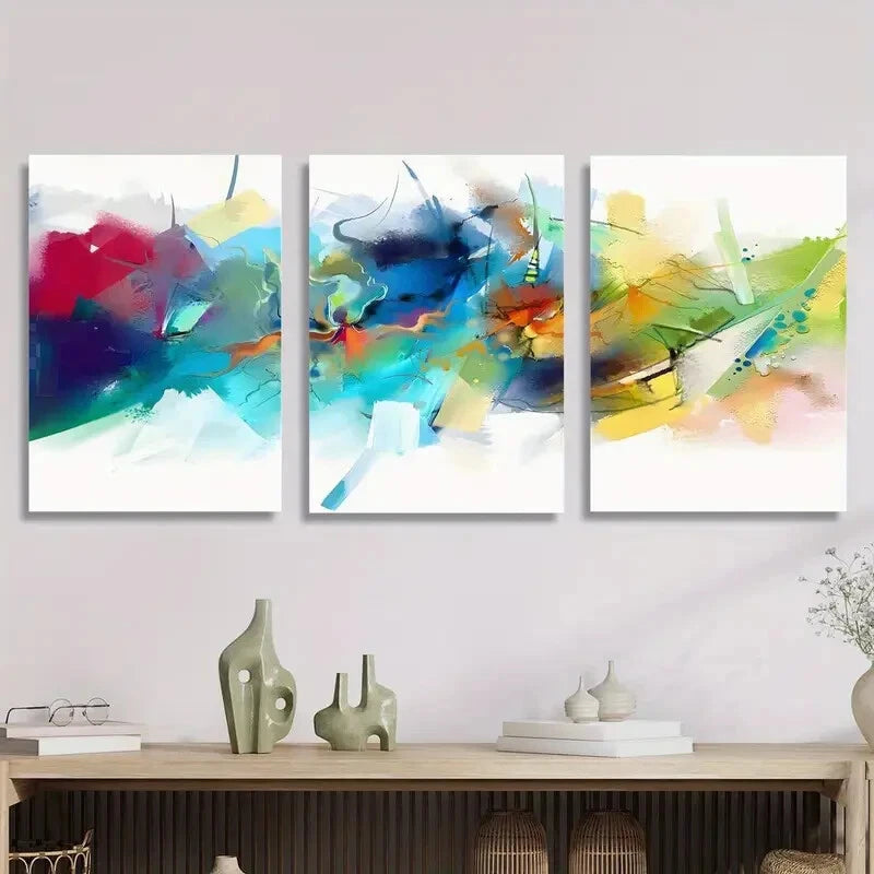 3-Piece Abstract Colorful Swirl Wall Art Set - Nordic Style Metal Prints Ready to Hang - Perfect for Living Room, Bedroom & Office Decor