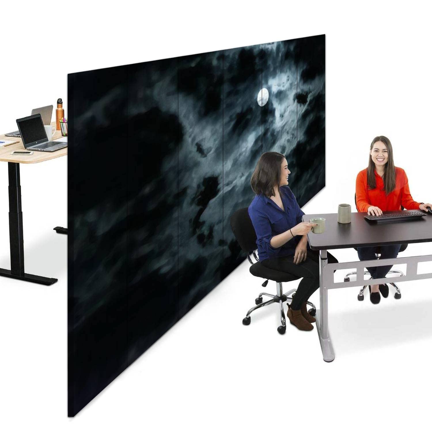 6-Panel Gothic Horror Night Sky Canvas Room Divider with Full Moon - Folding Privacy Partition Screen for Bedroom, Office & Event Spaces