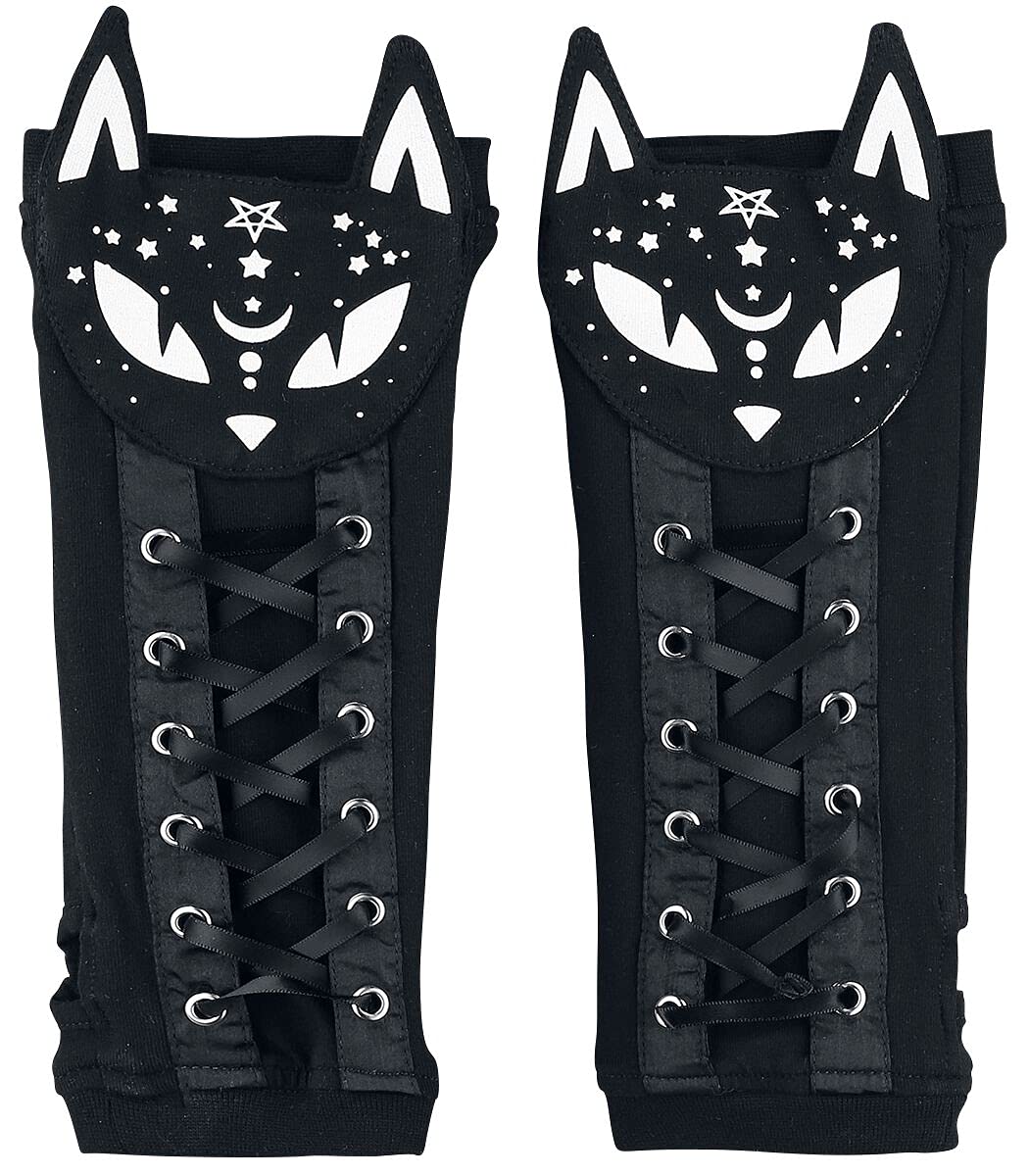 Dark Gothic Cat Arm Warmers - Wicca Fingerless Gloves for Women | Perfect for Cosplay, Halloween, and Winter Fashion