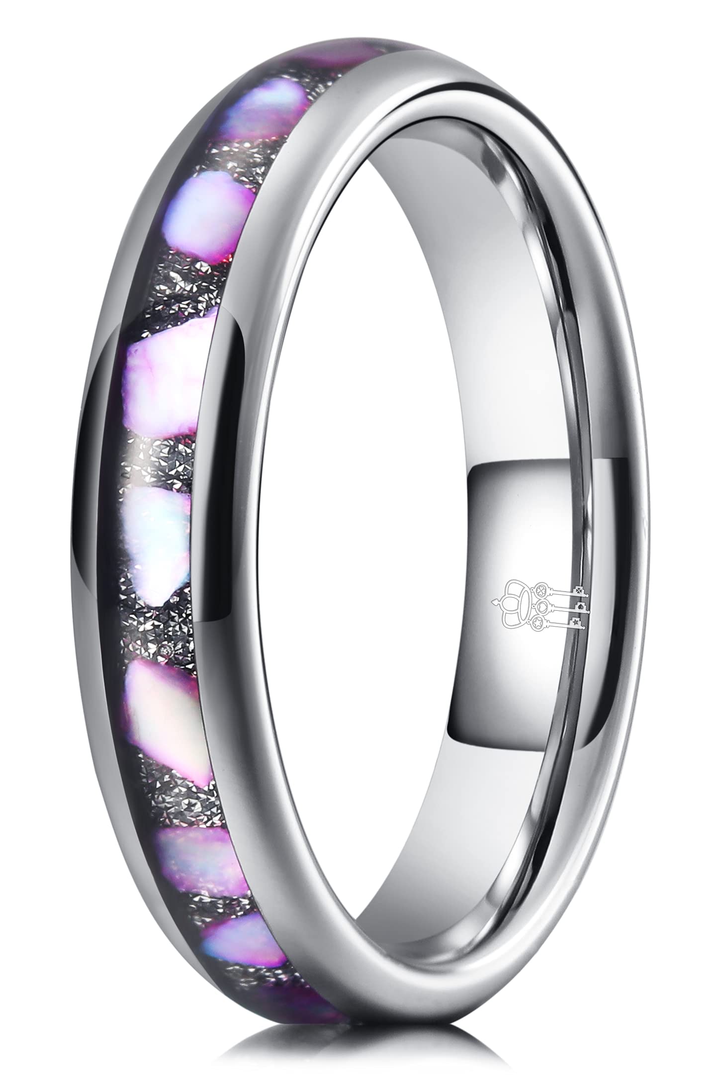 Women's 4mm Tungsten Wedding Ring with Purple Shell Inlay - THREE KEYS JEWELRY Elegant Engagement Band for Brides, Anniversary & Special Occasions
