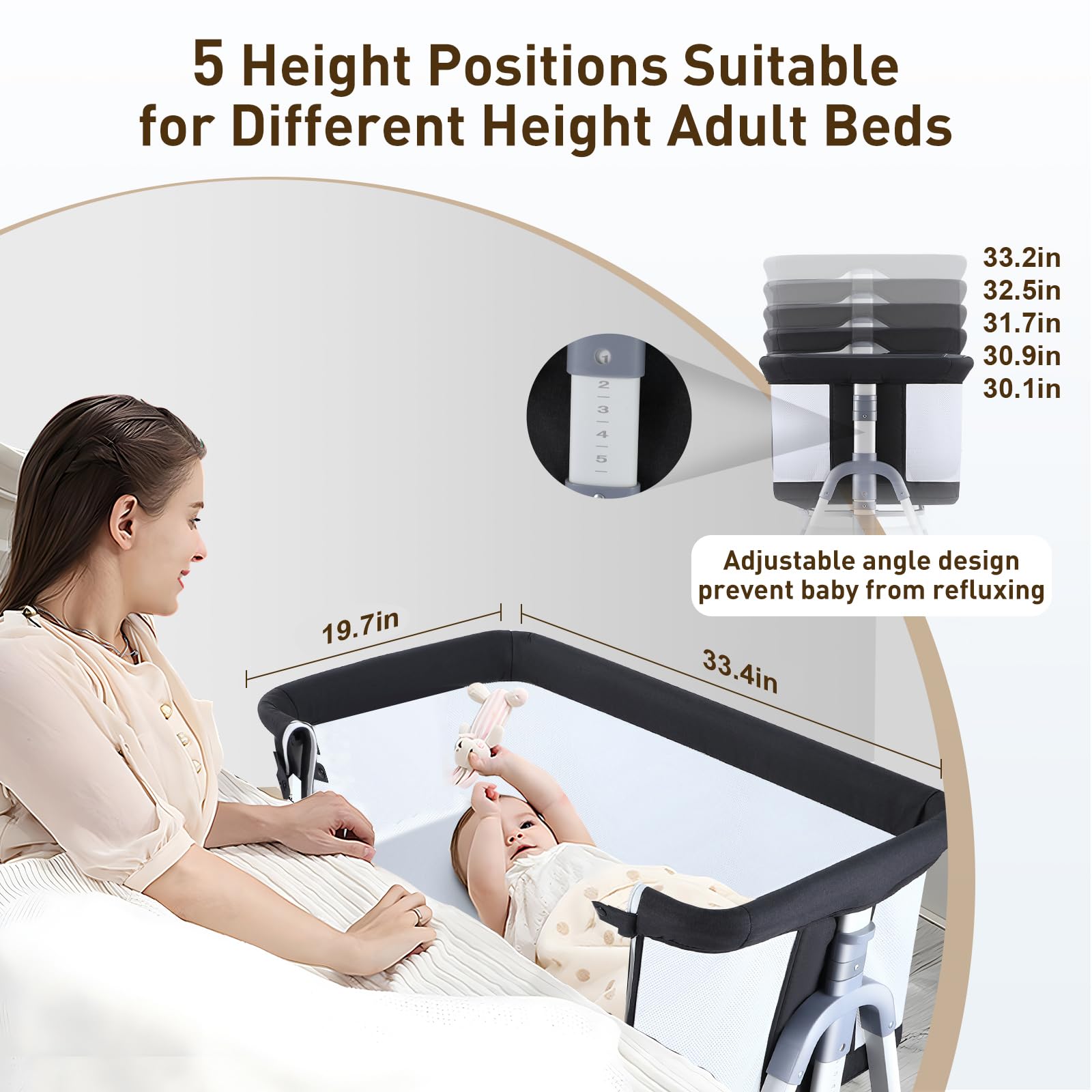 4 in 1 Baby Bassinet Bedside Sleeper - Portable Crib with Wheels, Changing Station & Storage | Foldable Travel Bassinet for Newborn 0-6 Months | Perfect for Nursery, Bedroom & Travel (White)